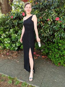 black beaded prom dress with slit