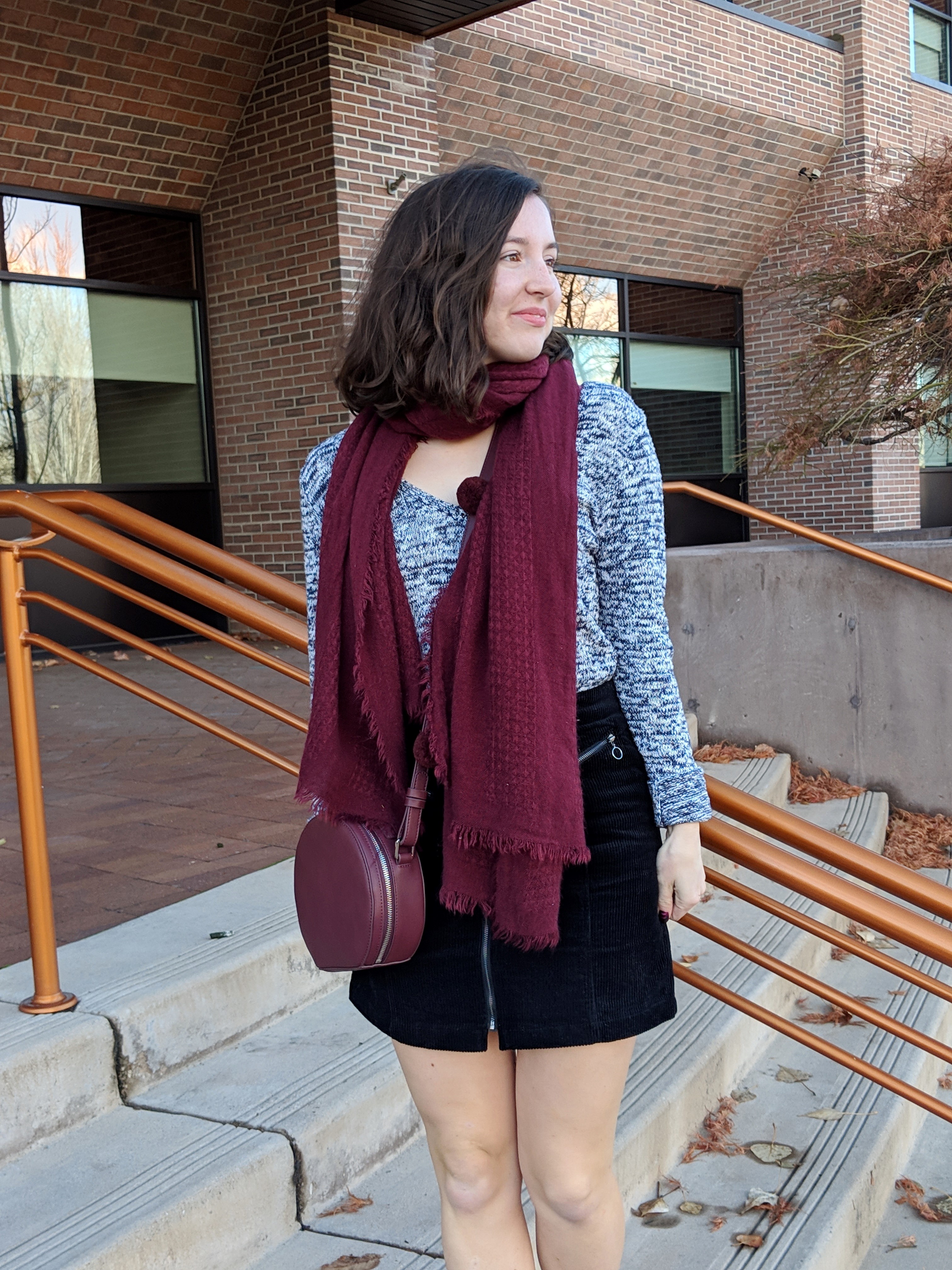 stylish circle purse and zip front mini skirt