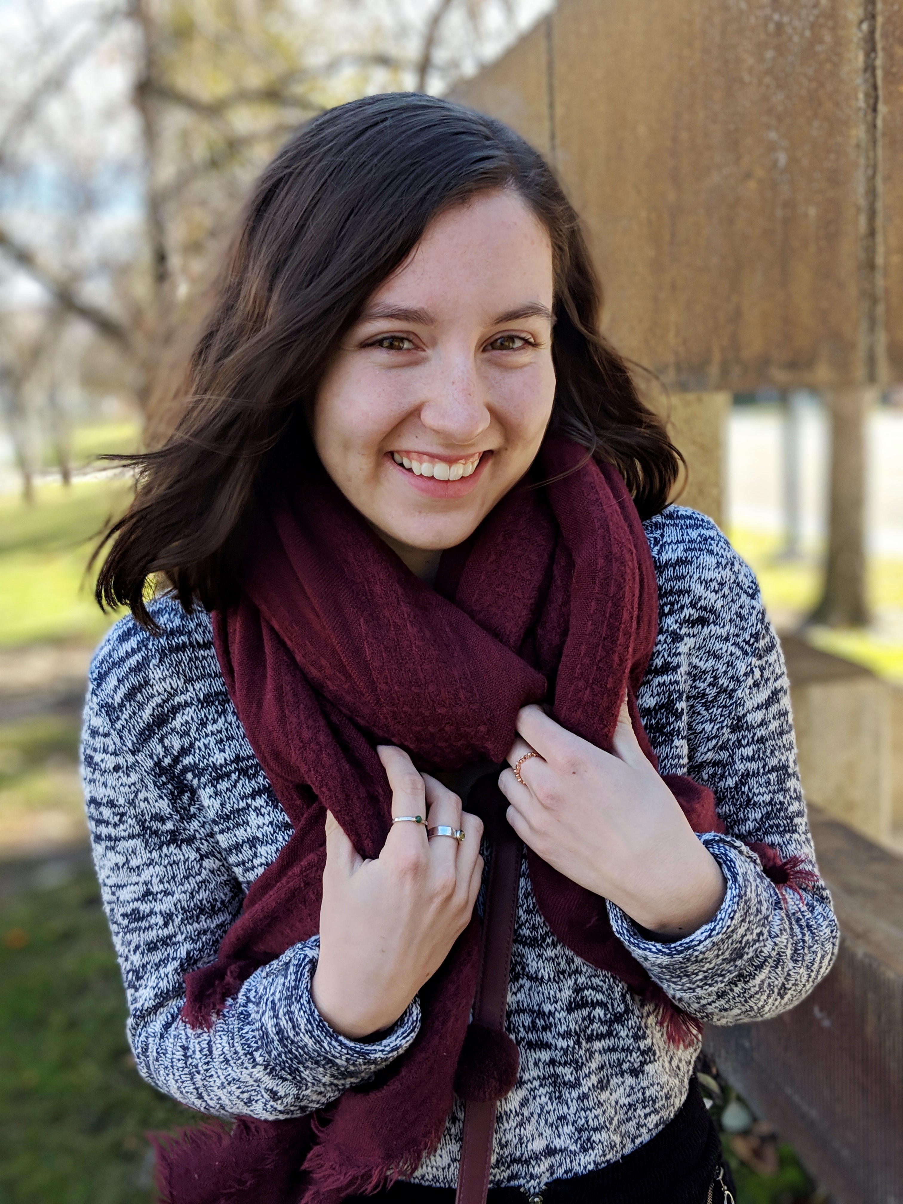 staying cozy bundled maroon scarf