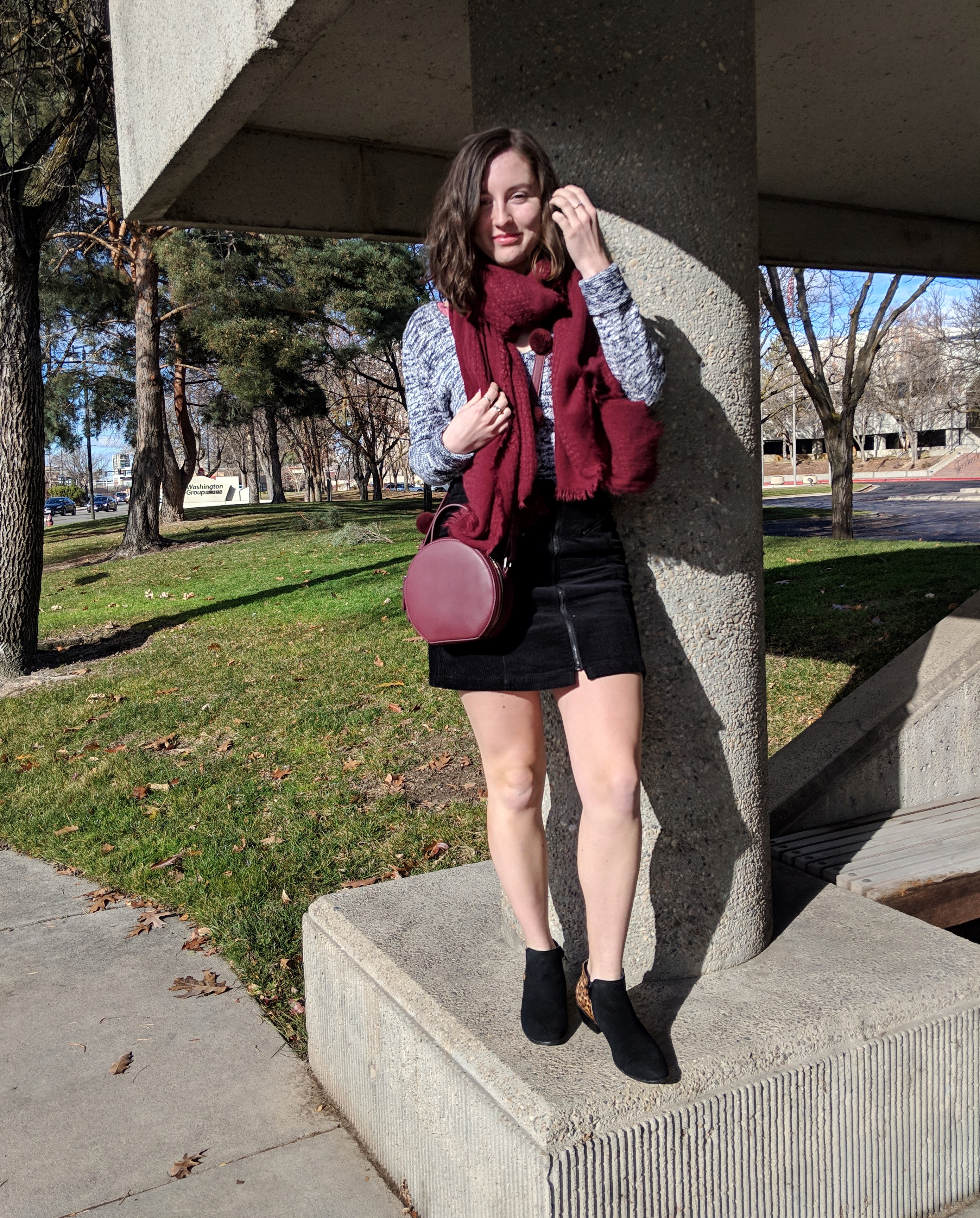 black booties maroon accessories