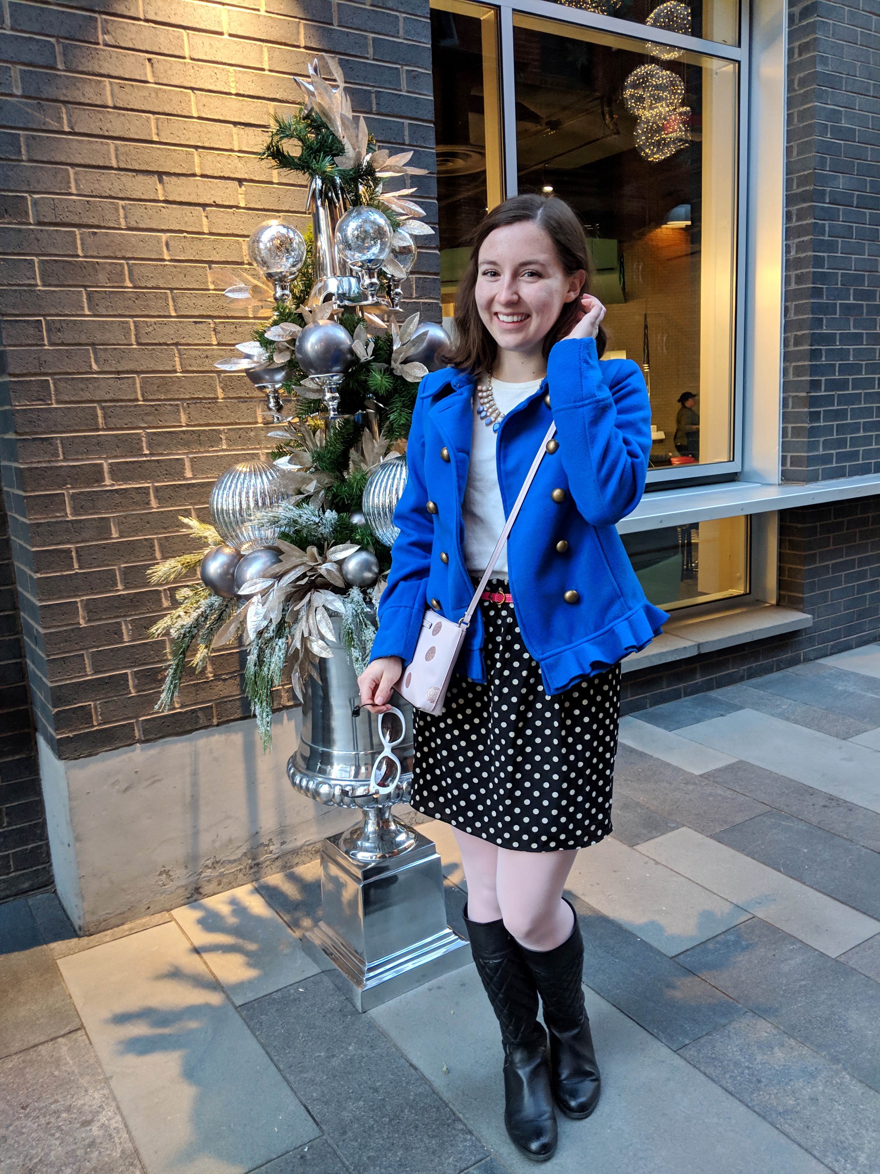 blue cobalt coat silver Christmas ornaments