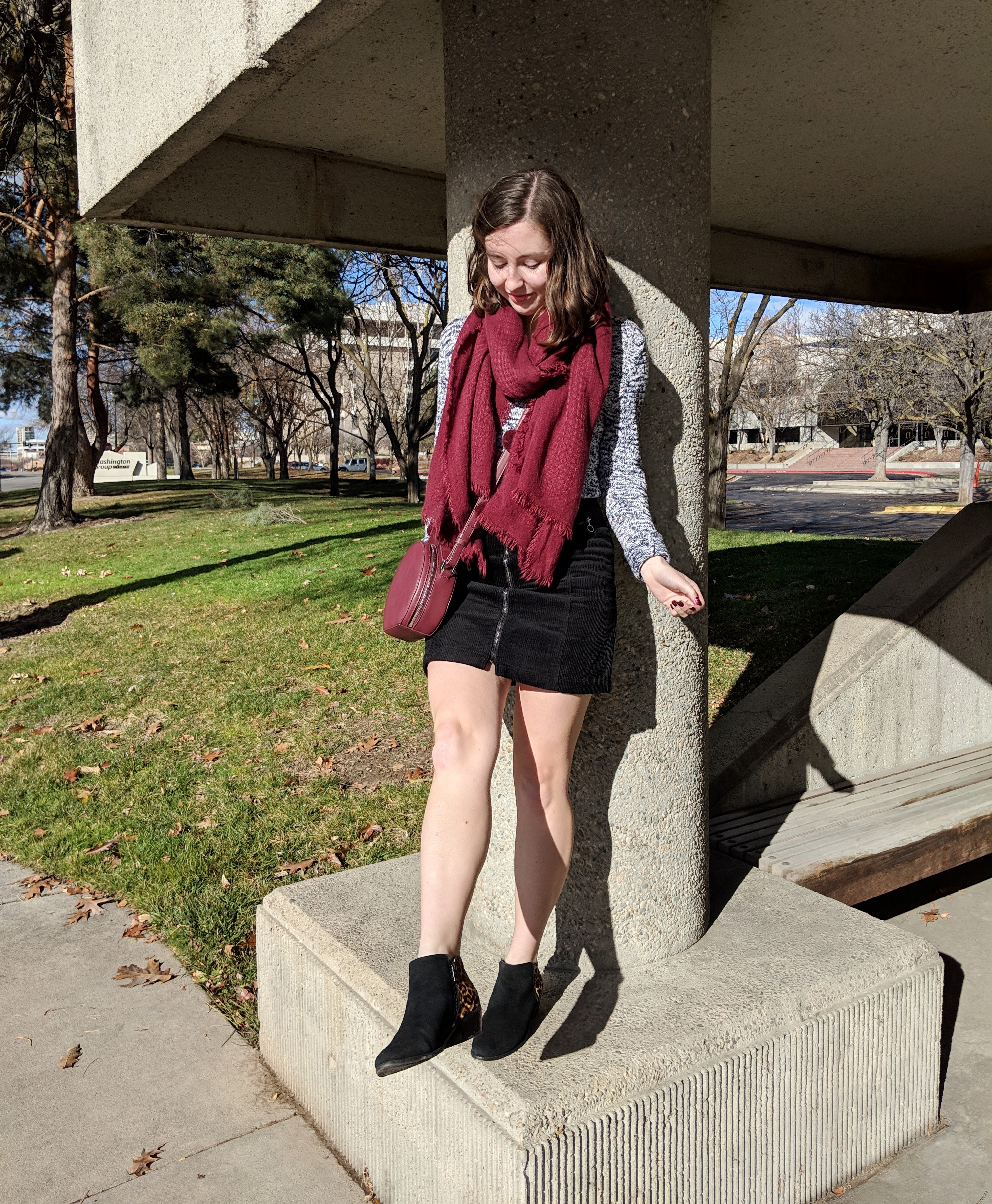black mini skirt winter cozy outfit