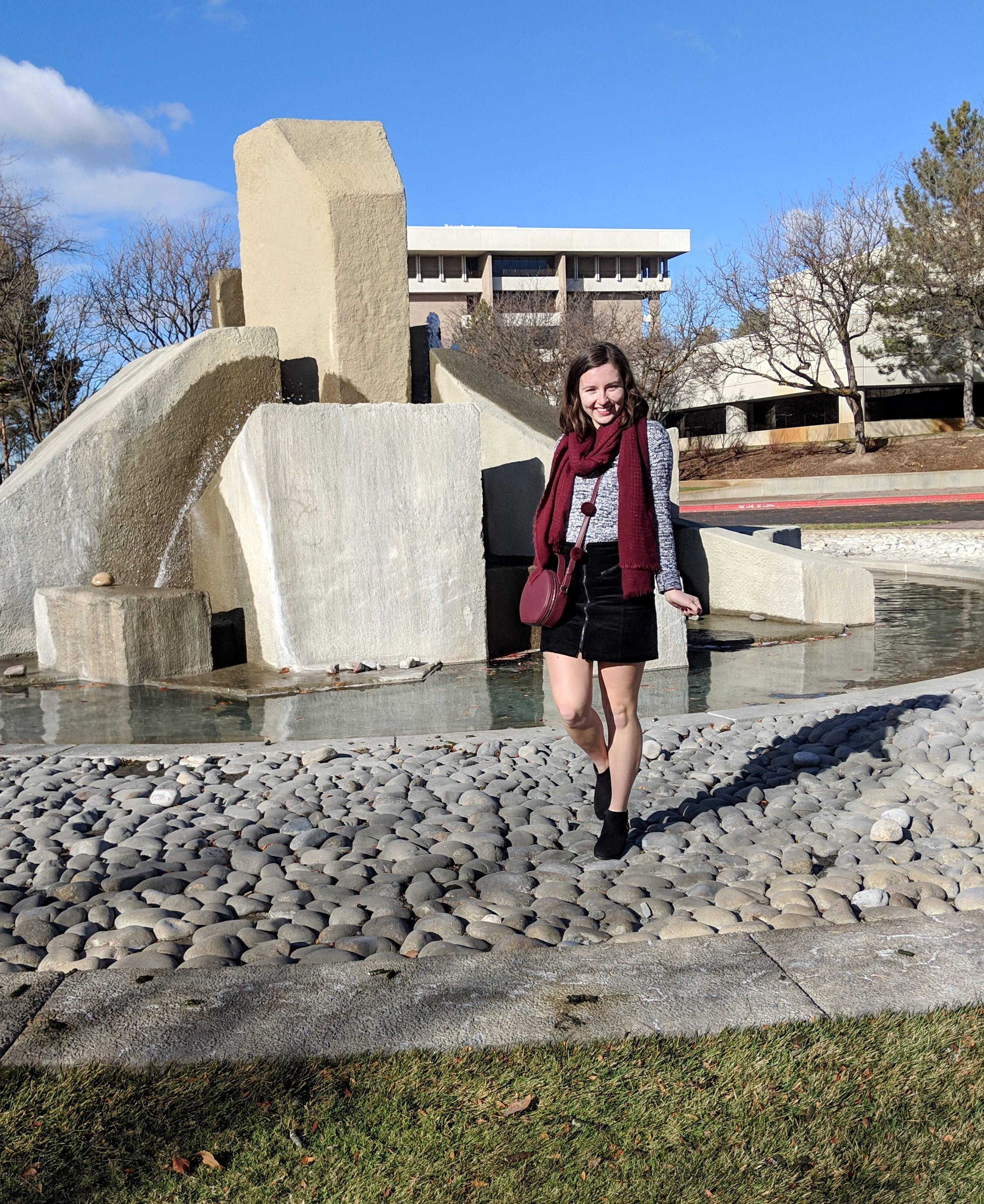 sweater weather outfit with maroon accessories