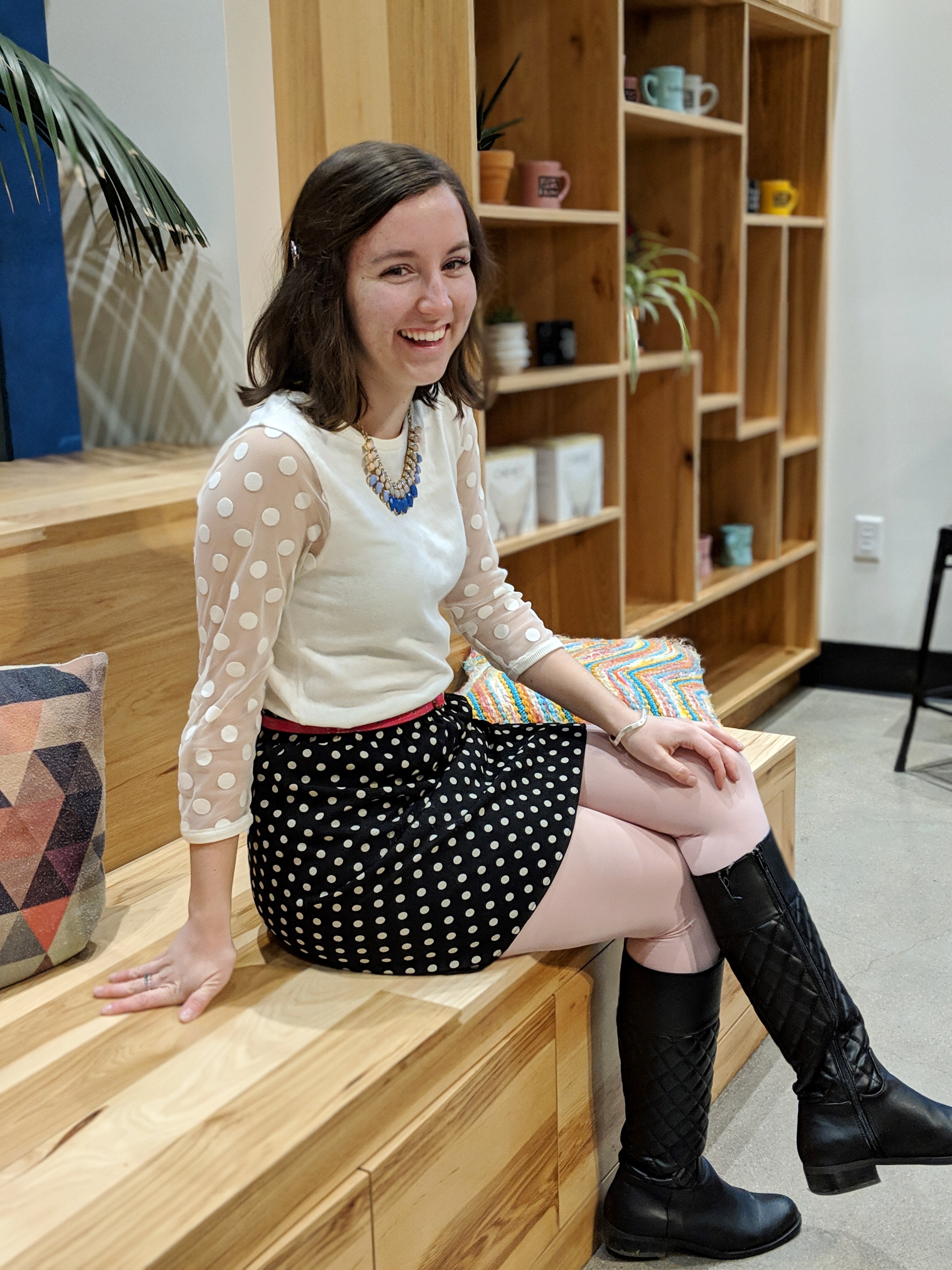 polka dots pink accents black boots