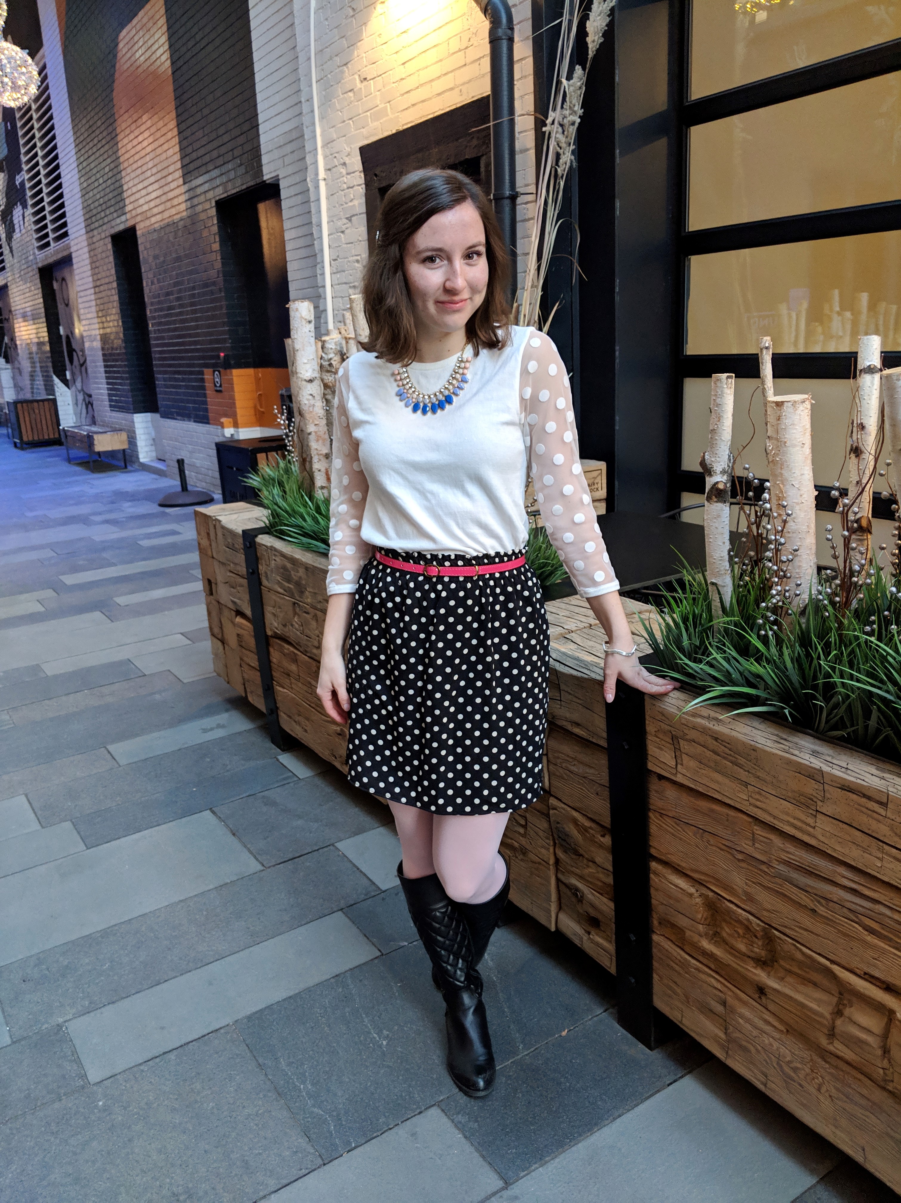 pink belt pink tights statement necklace