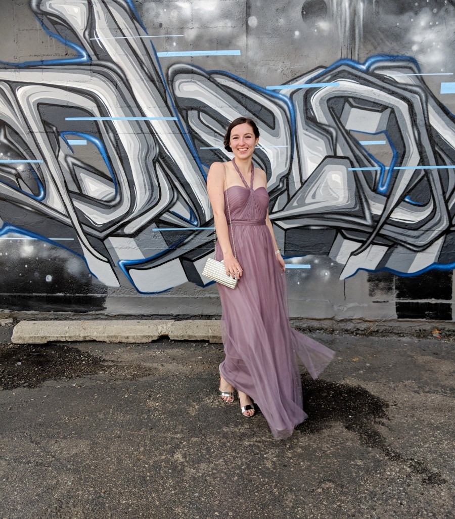 mauve tulle prom dress
