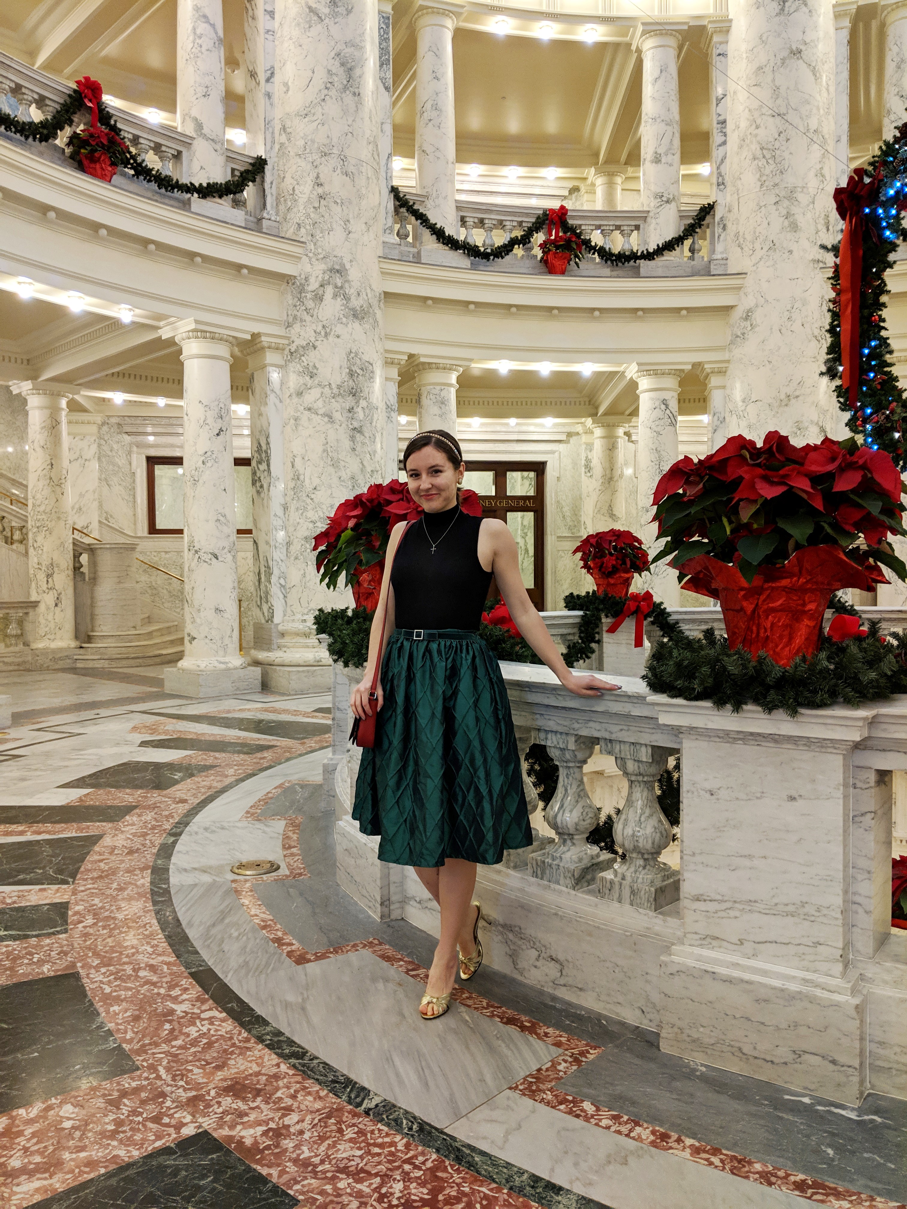 green Christmas dress turned into a skirt