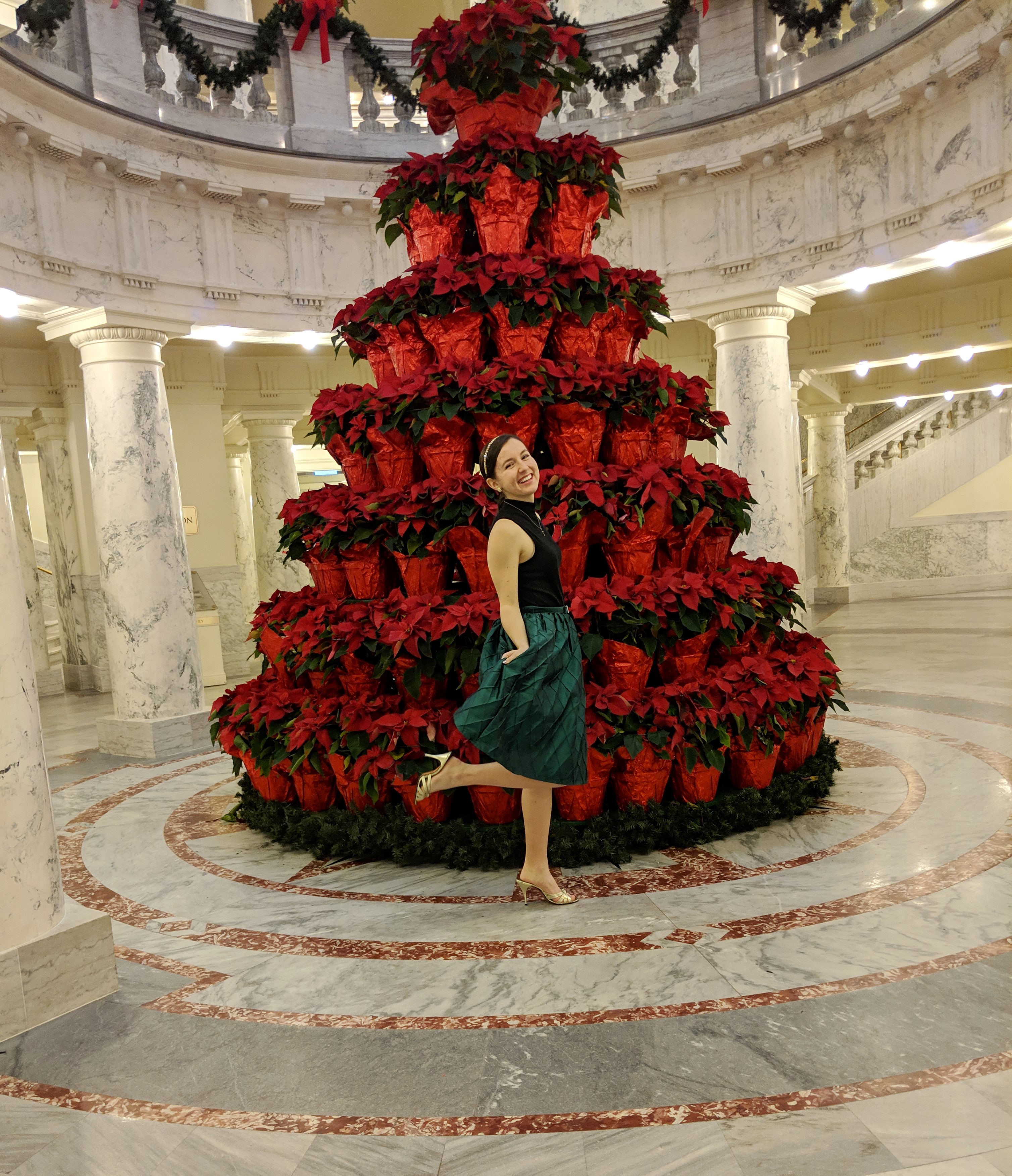 poinsettias green skirt Christmas outfit festive