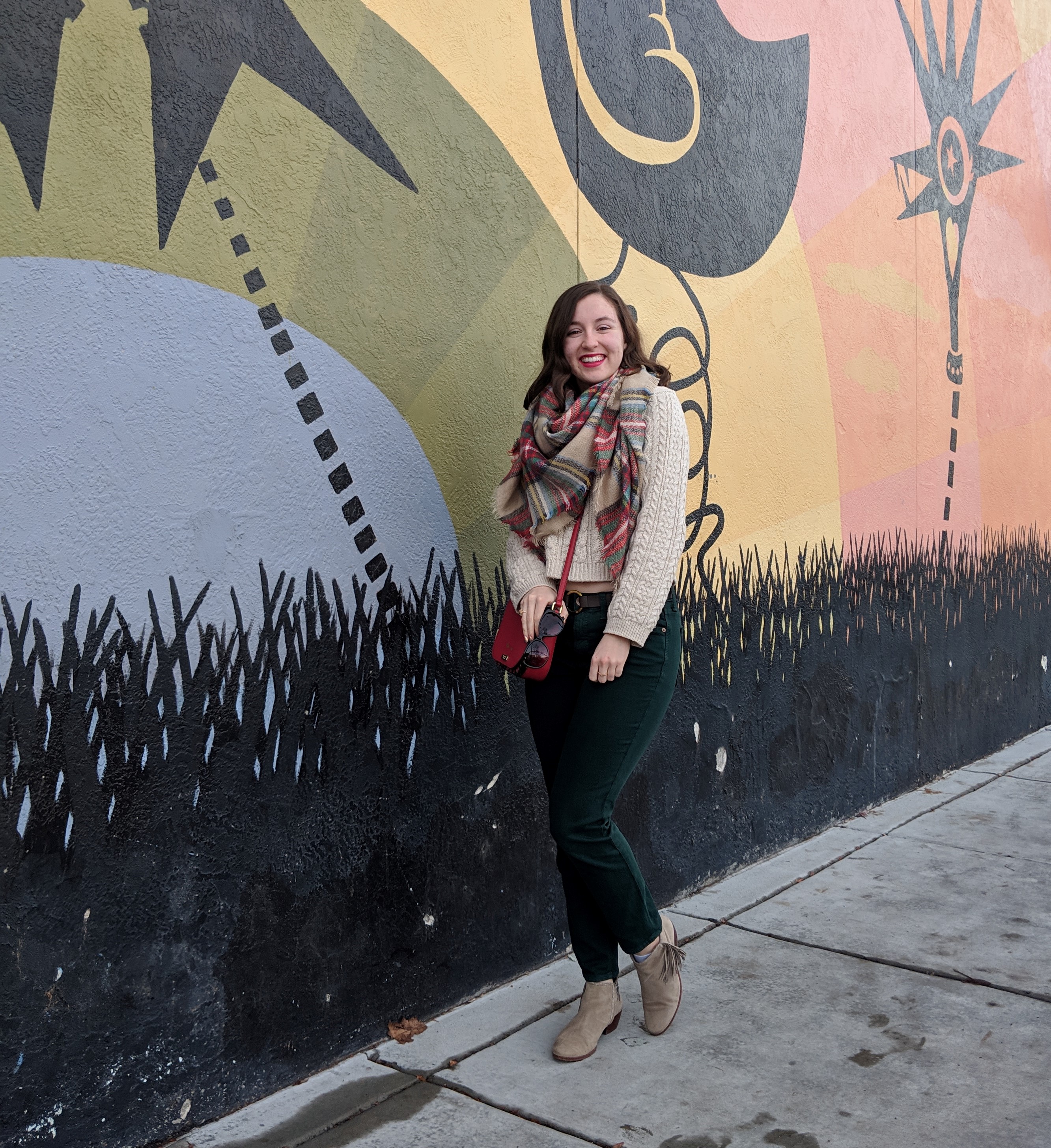 red and green holiday outfit