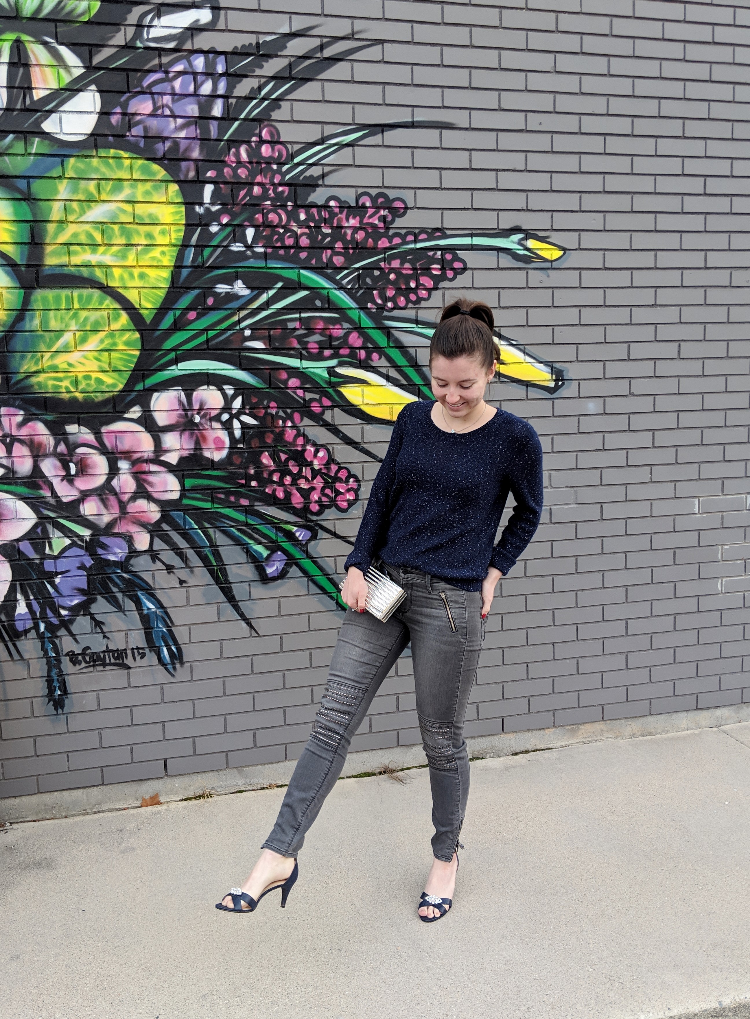 grey and navy NYE outfit sparkles