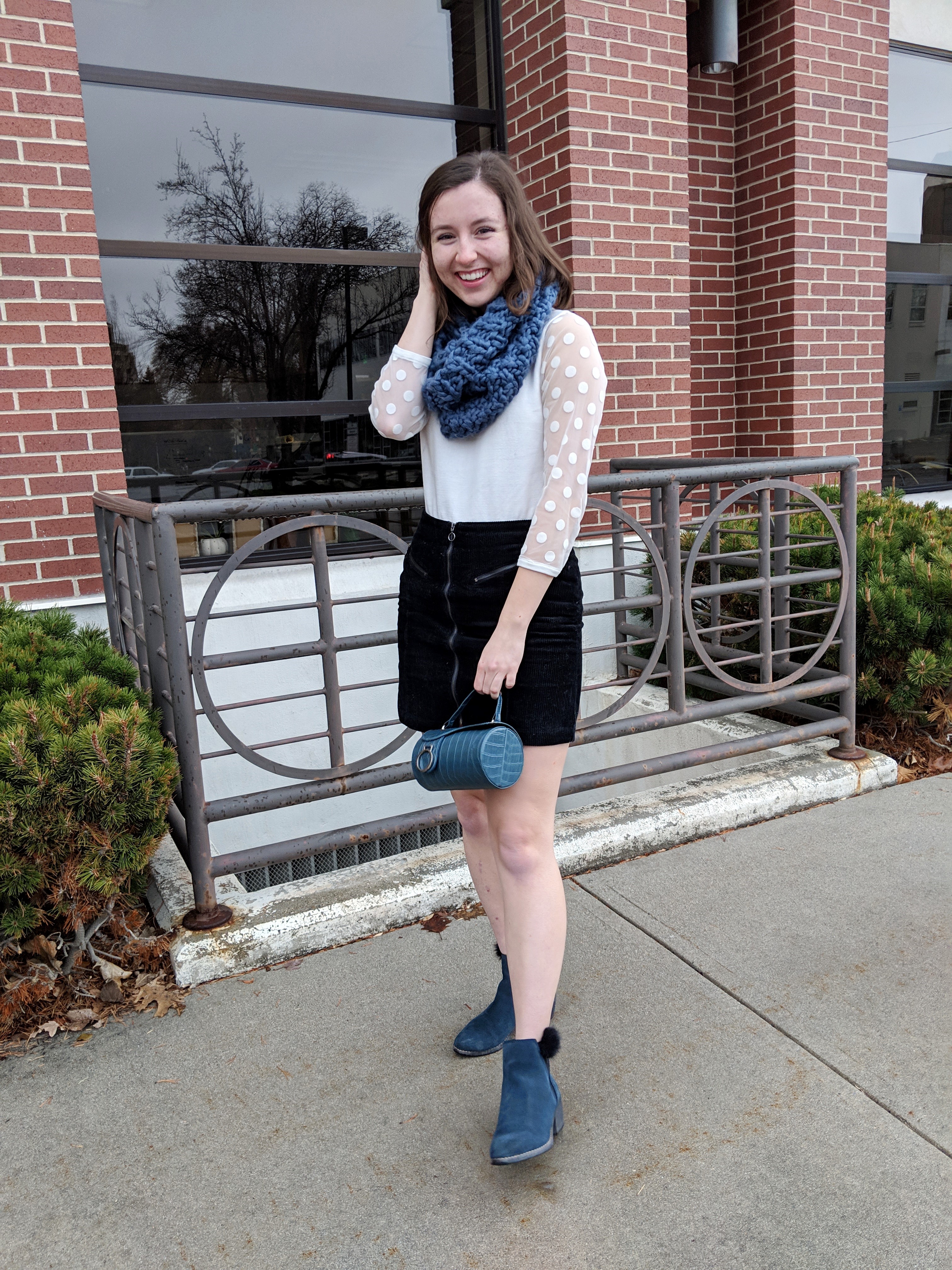 polka dot winter outfit