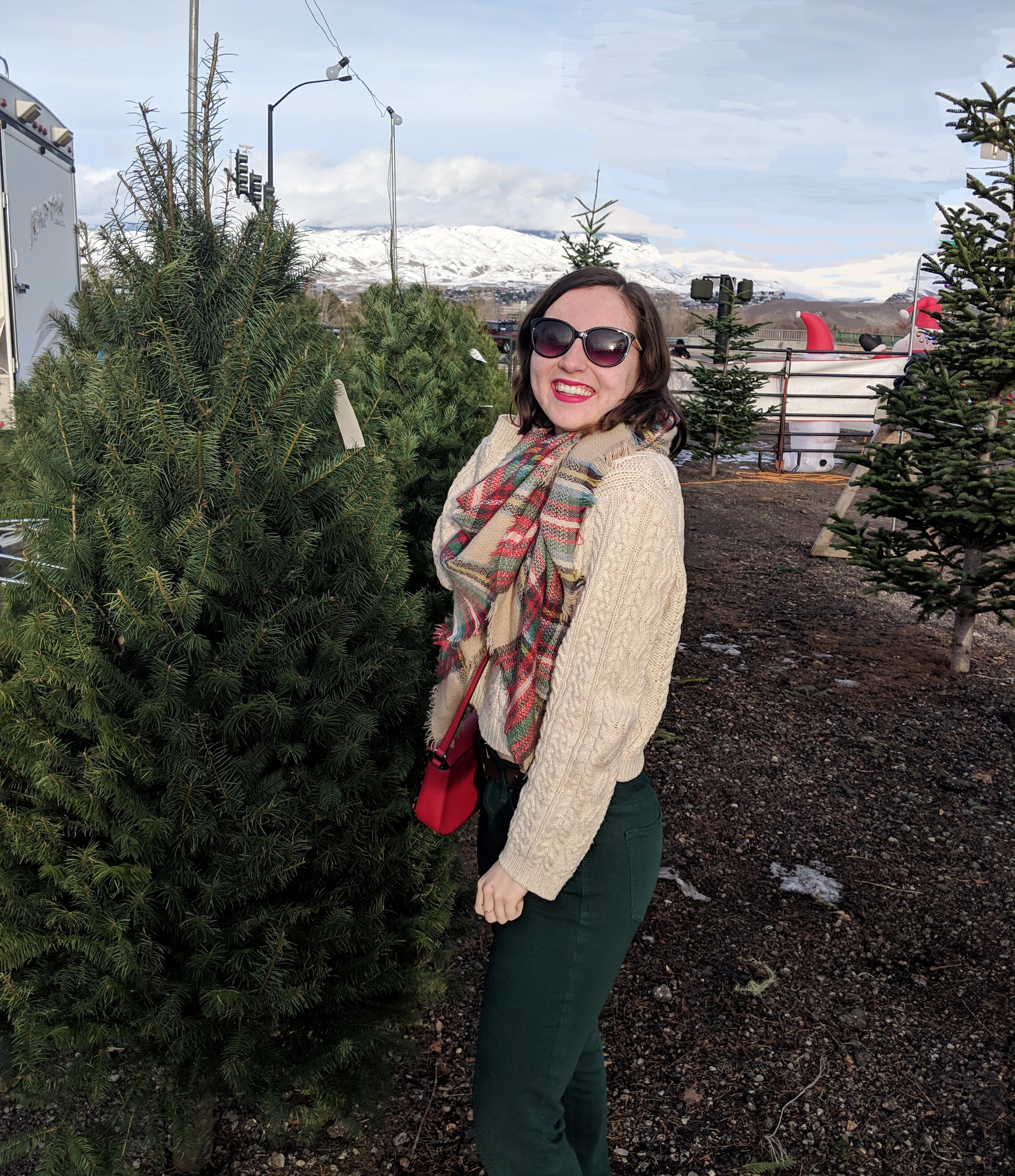 red lip stick plaid blanket scarf