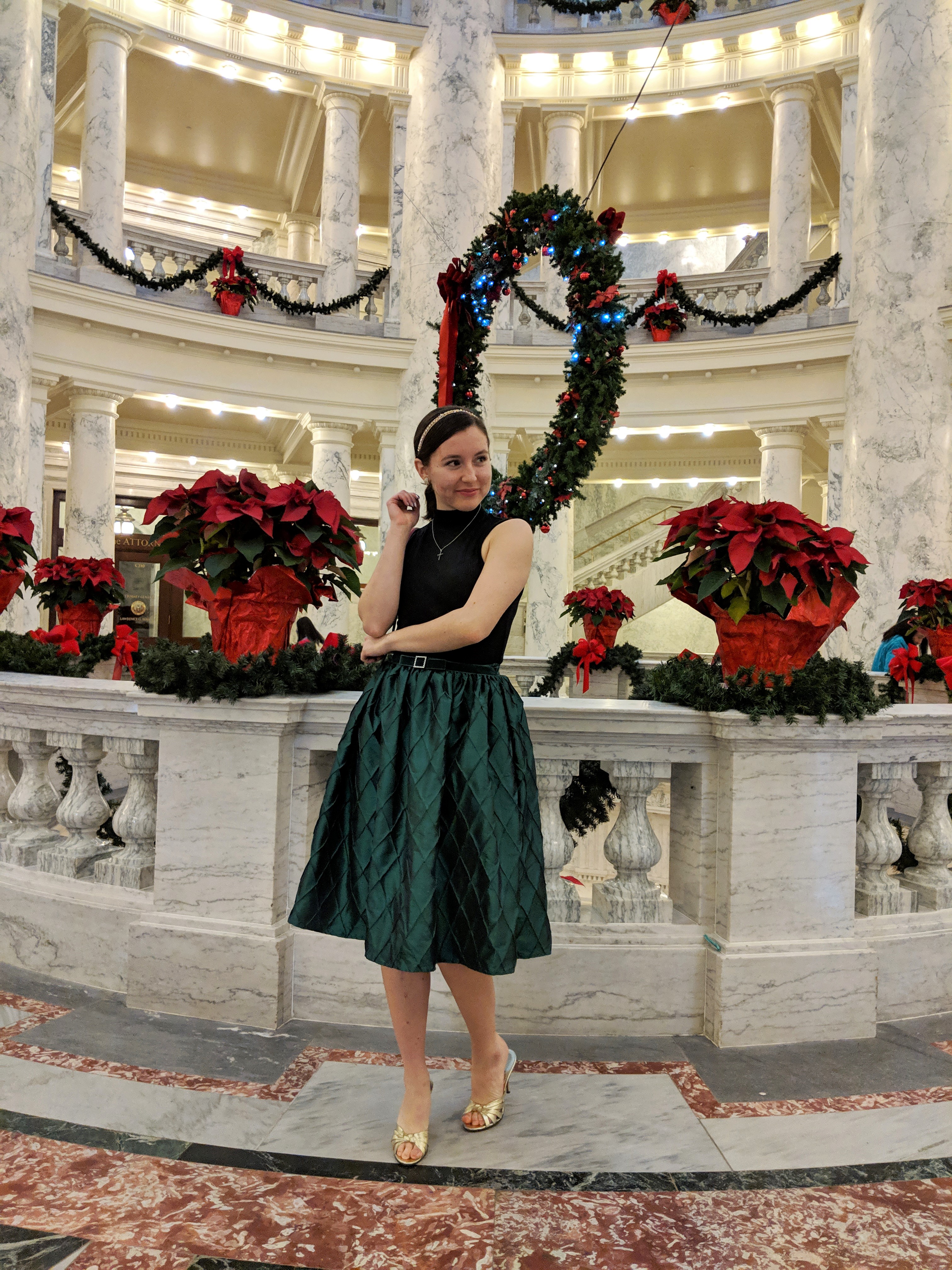 Christmas outfit green midi skirt