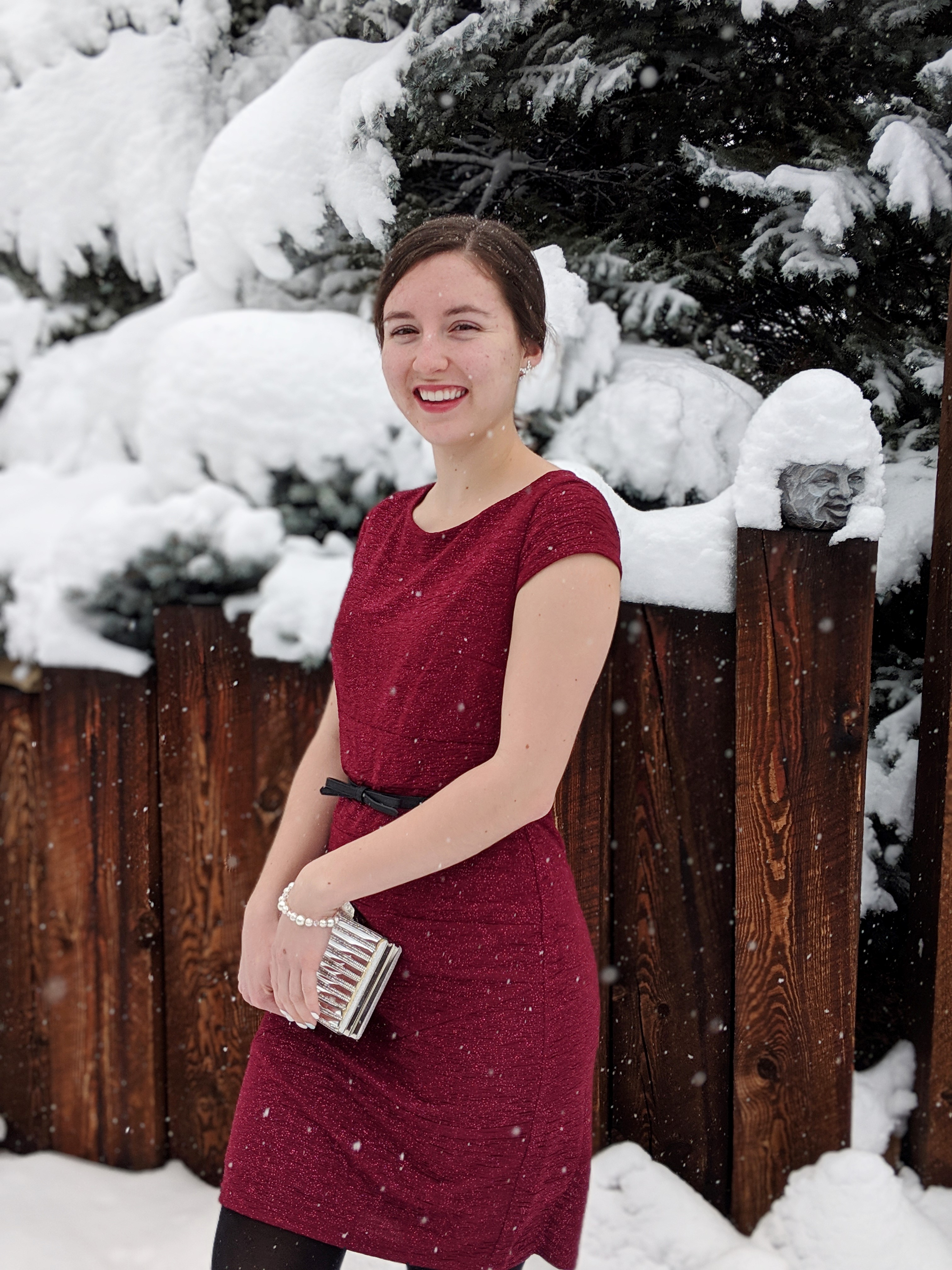 red sparkly dress winter wonderland