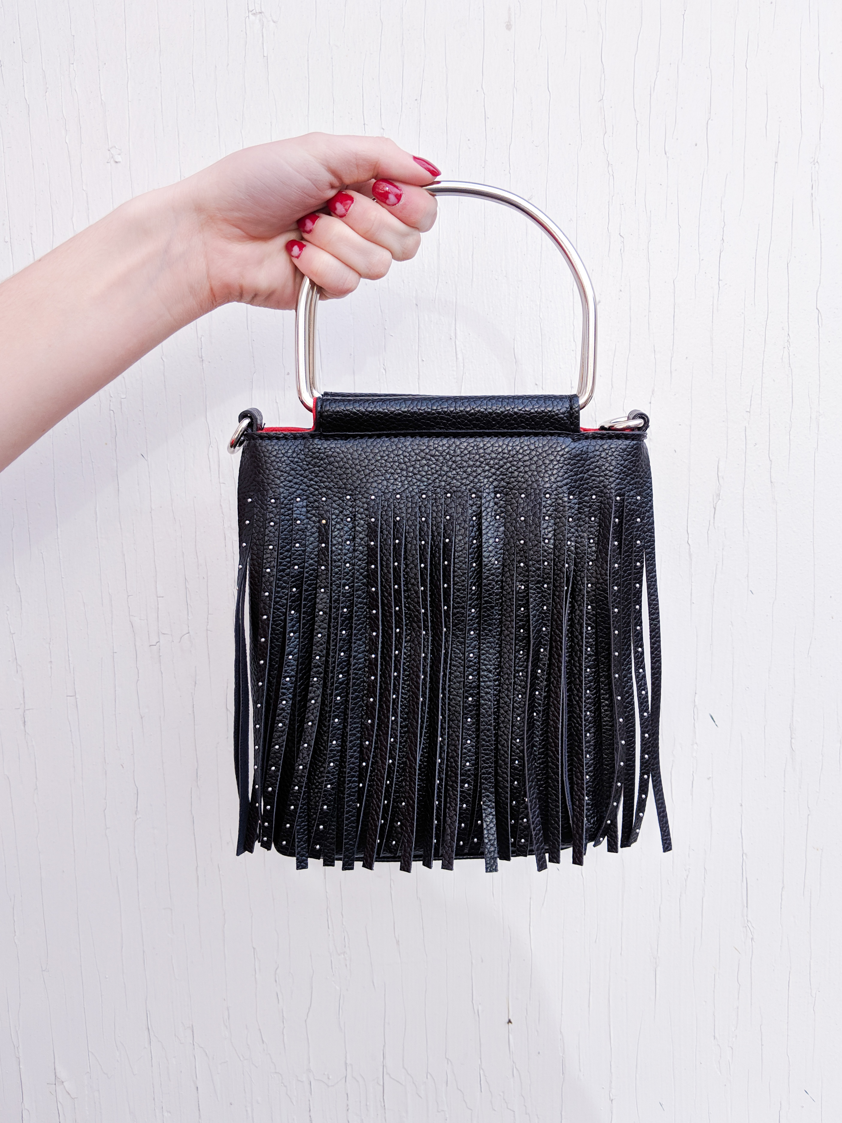 black fringe purse