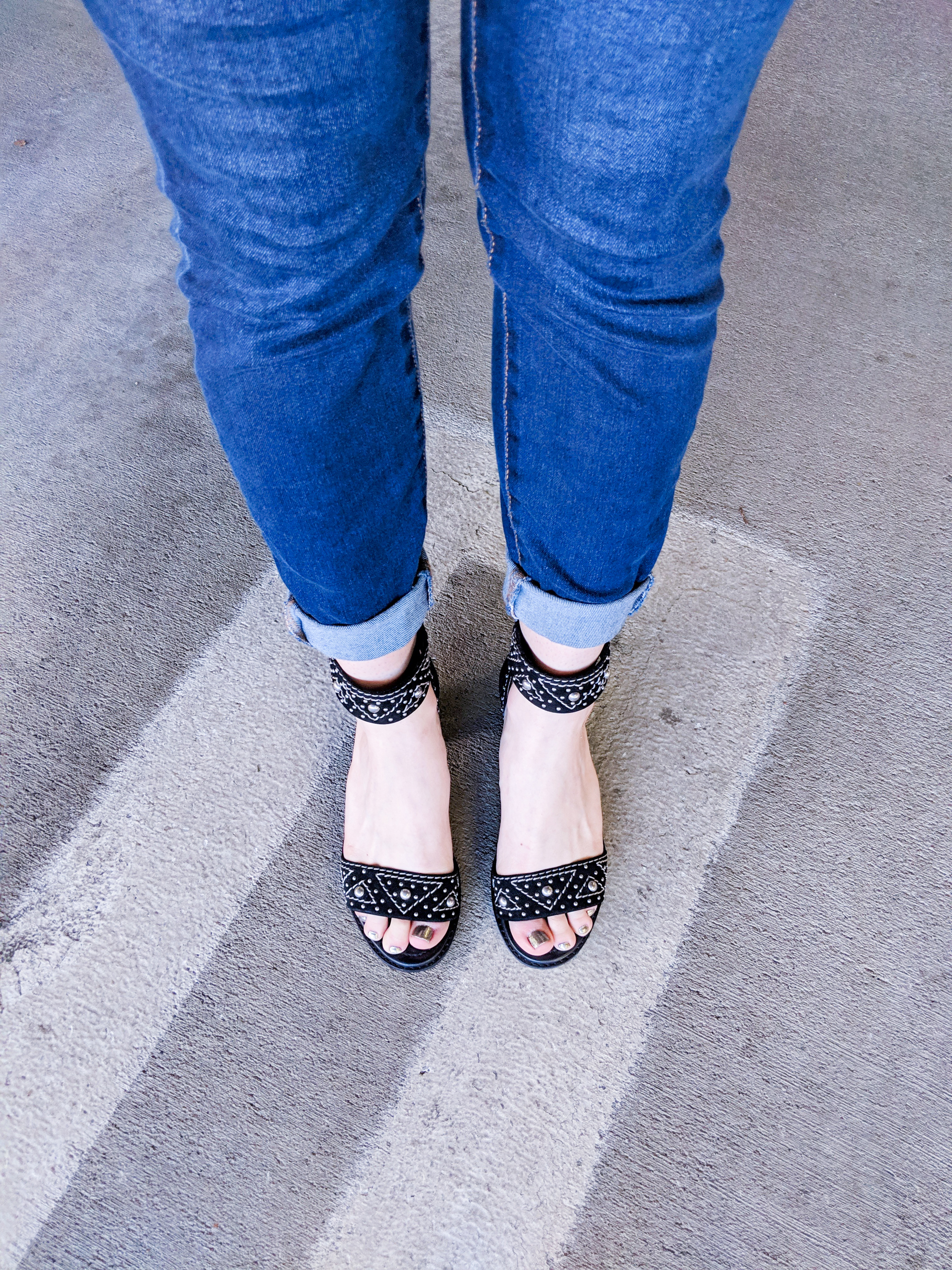 Frye black stud block heels