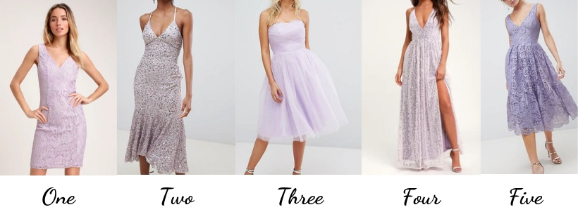 lavender dresses, purple dresses, metallic dresses