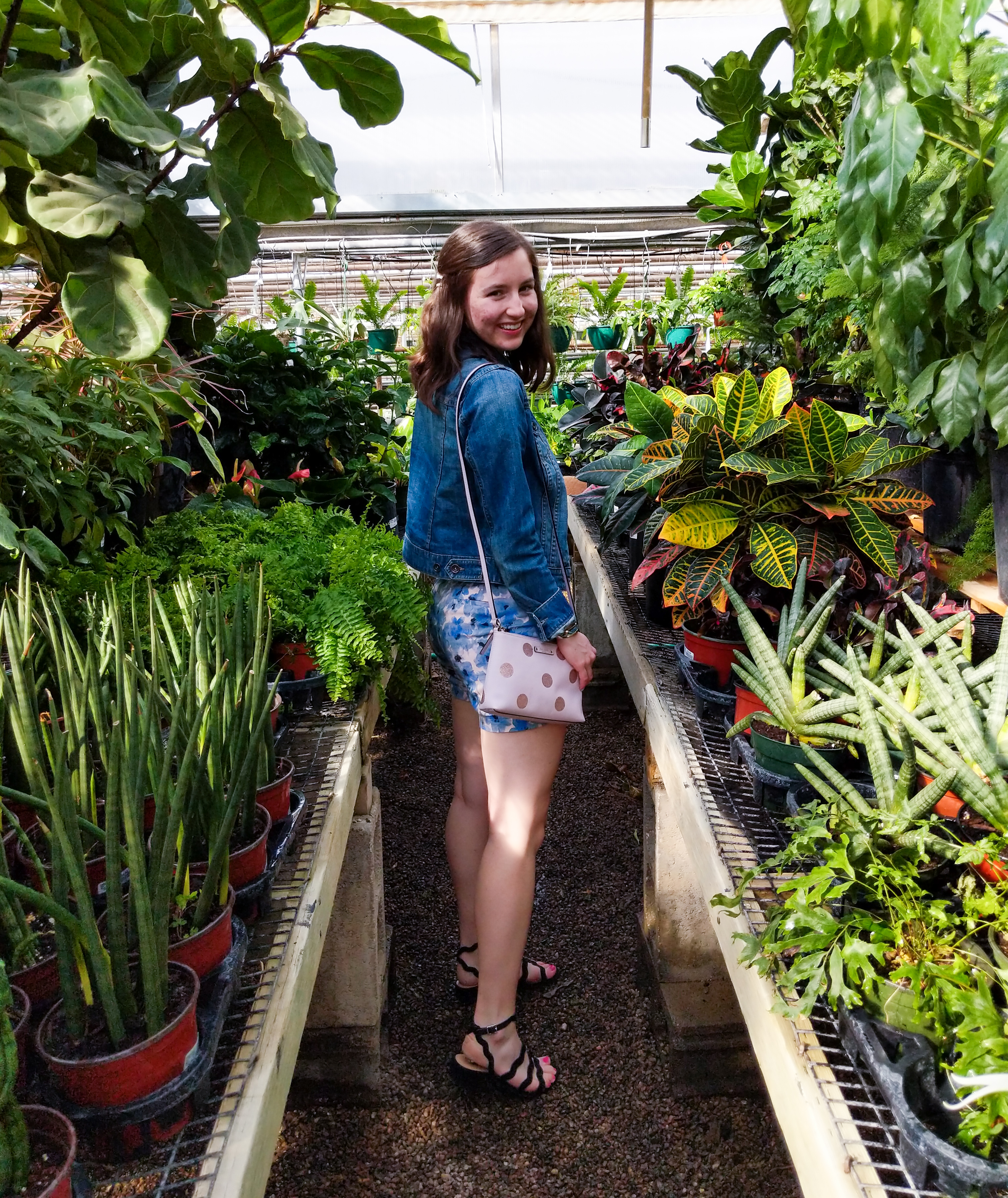 pink Kate Spade New York purse, greenhouse photos, gold hair pins