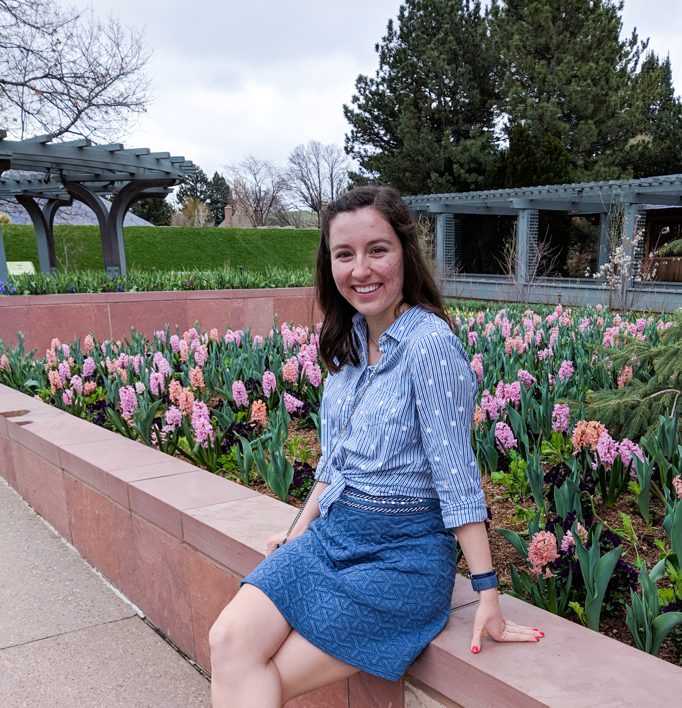 pink flowers, garden, pastel, blue, quilted skirt