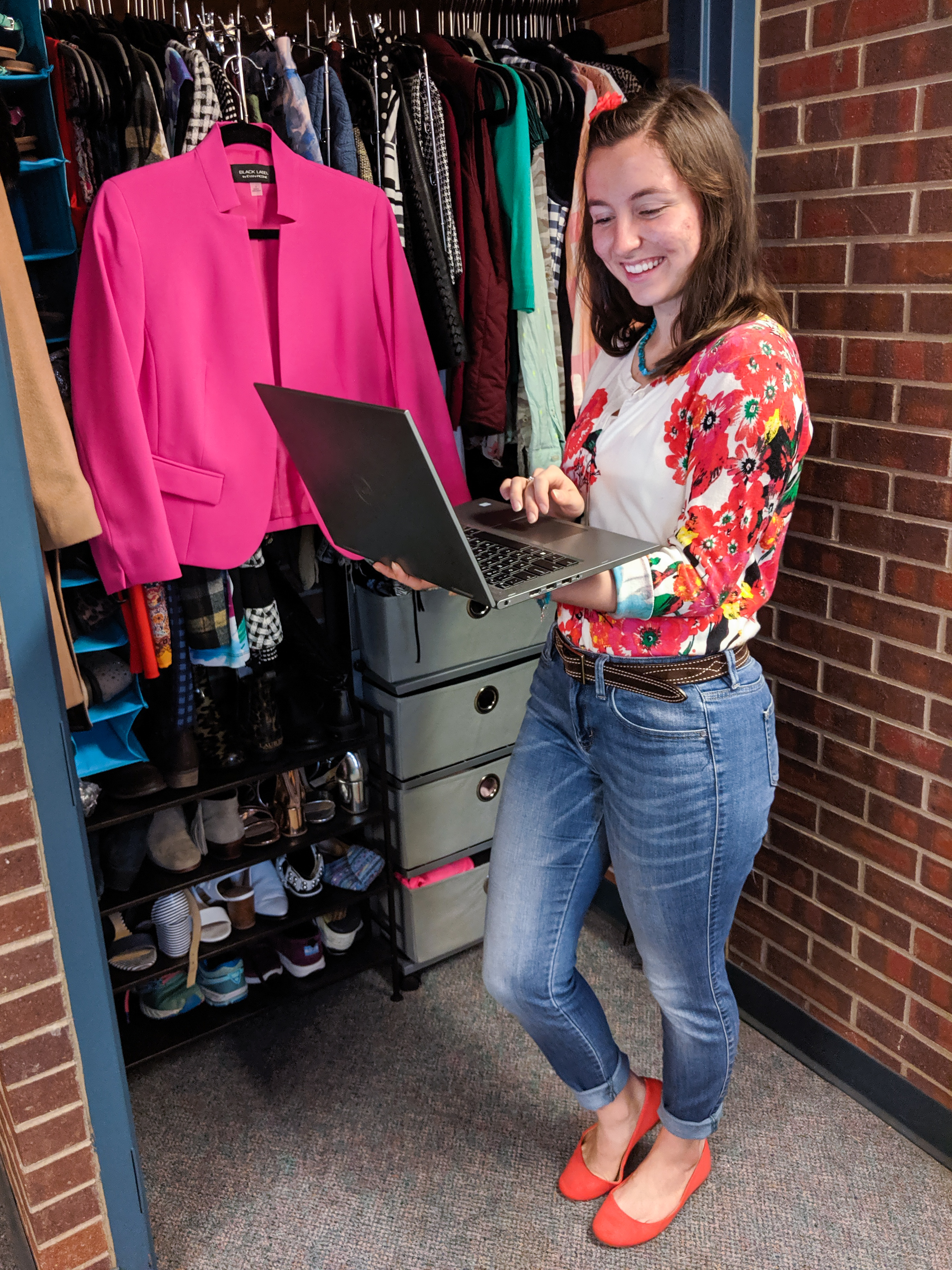 orange flats, JCPenney, jeans, floral cardigan, spring outfit