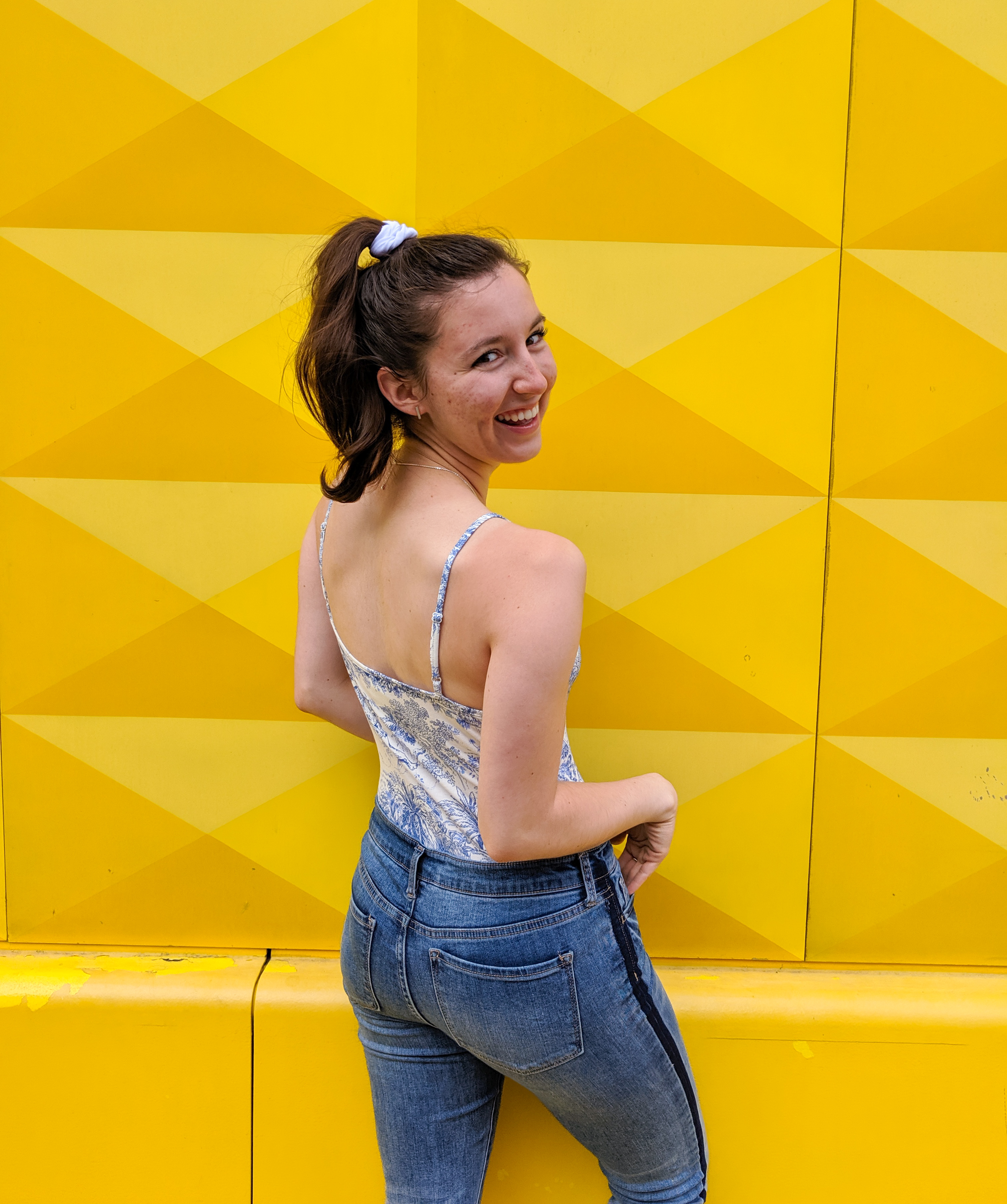 summer outfit, blue and white bodysuit, H&M, Bohme Boutique