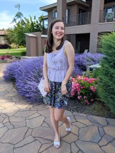 Freshman 15, Francesca's top, peplum top, floral skirt