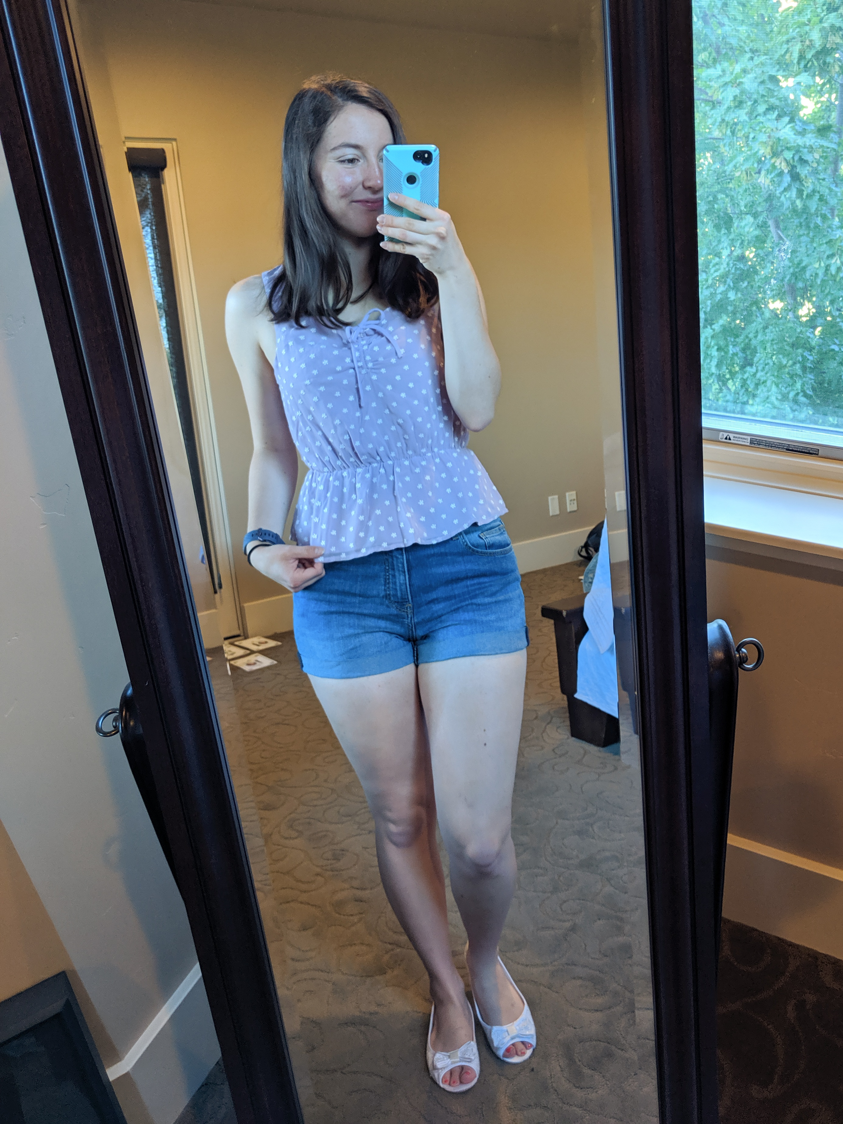 lavender peplum blouse with white flowers