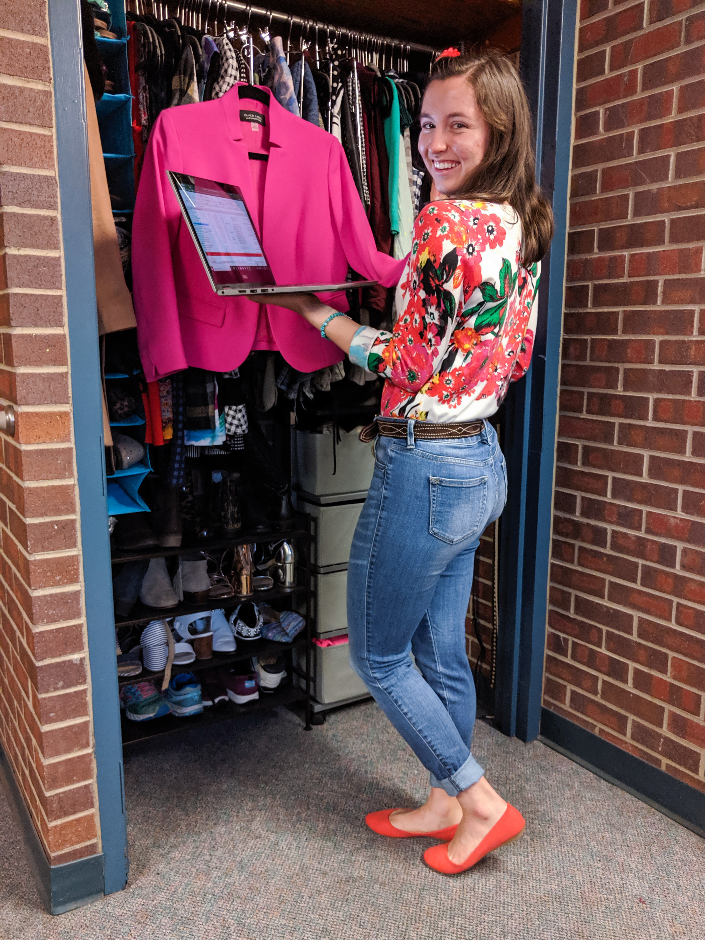floral cardigan, orange flats, cost per wear, excel spreadsheets