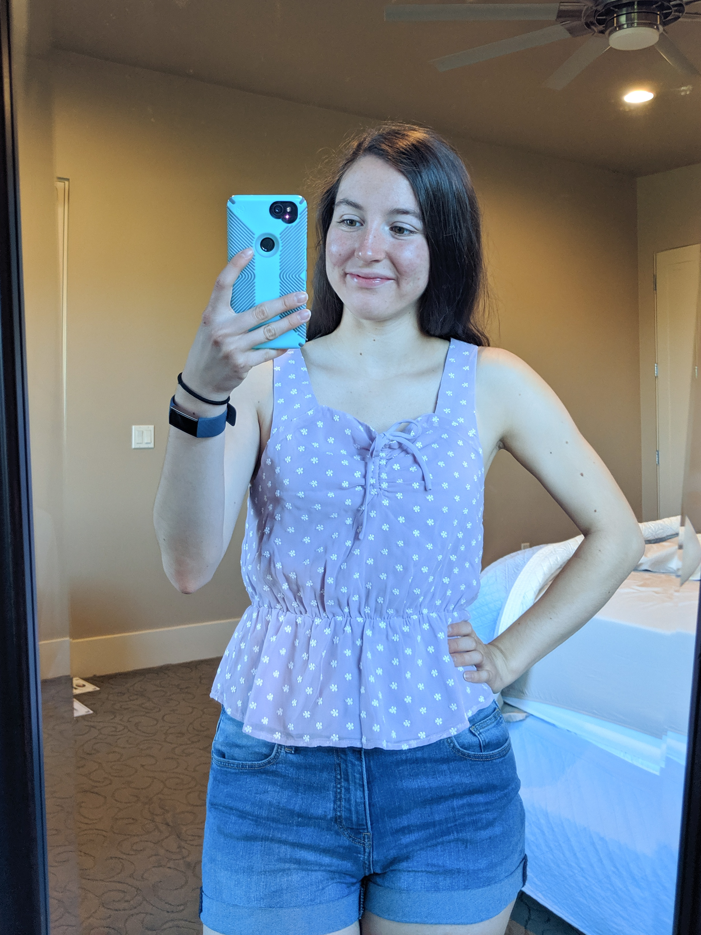 lilac peplum blouse with white flower pattern