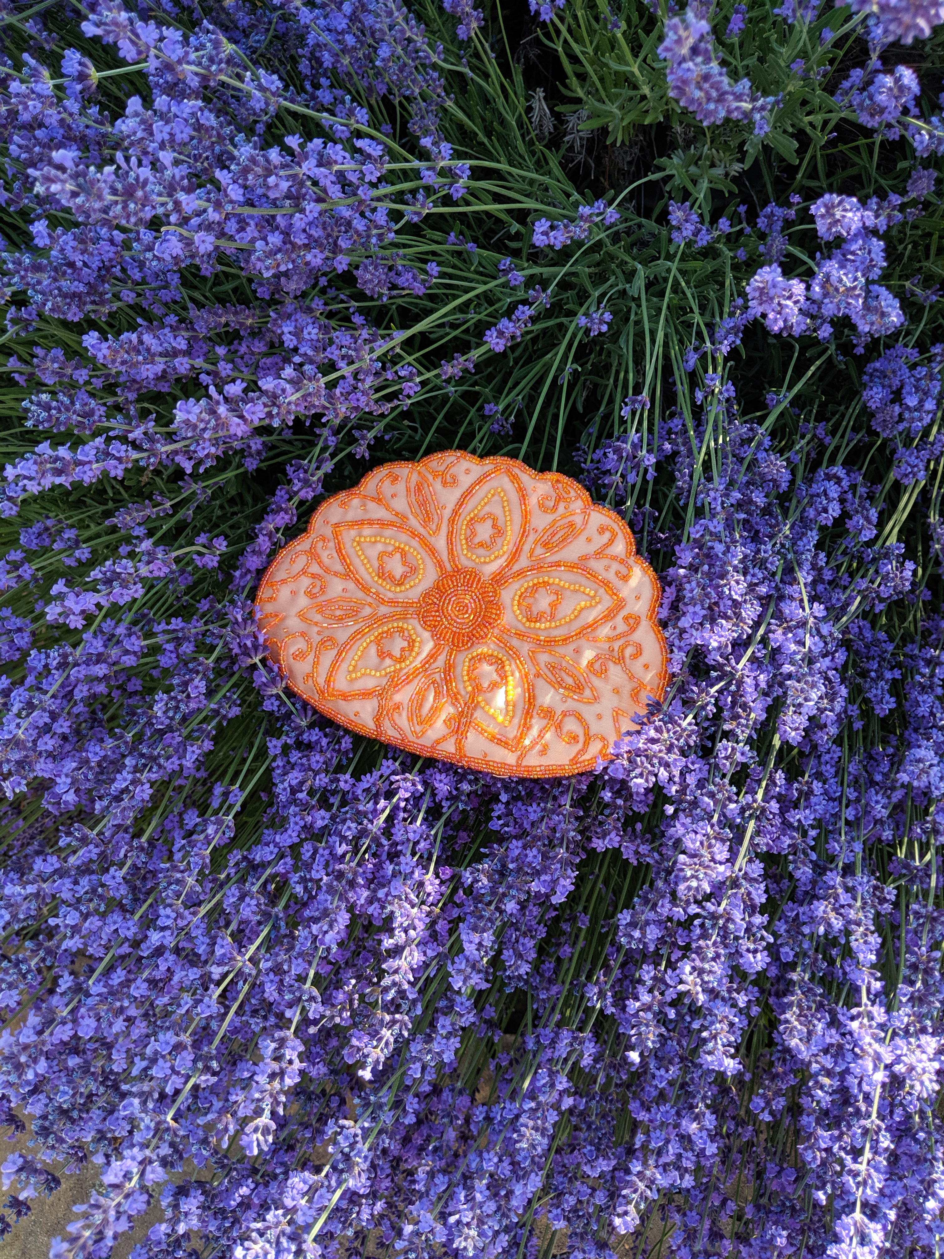 orange beaded purse, orange clutch, lavender