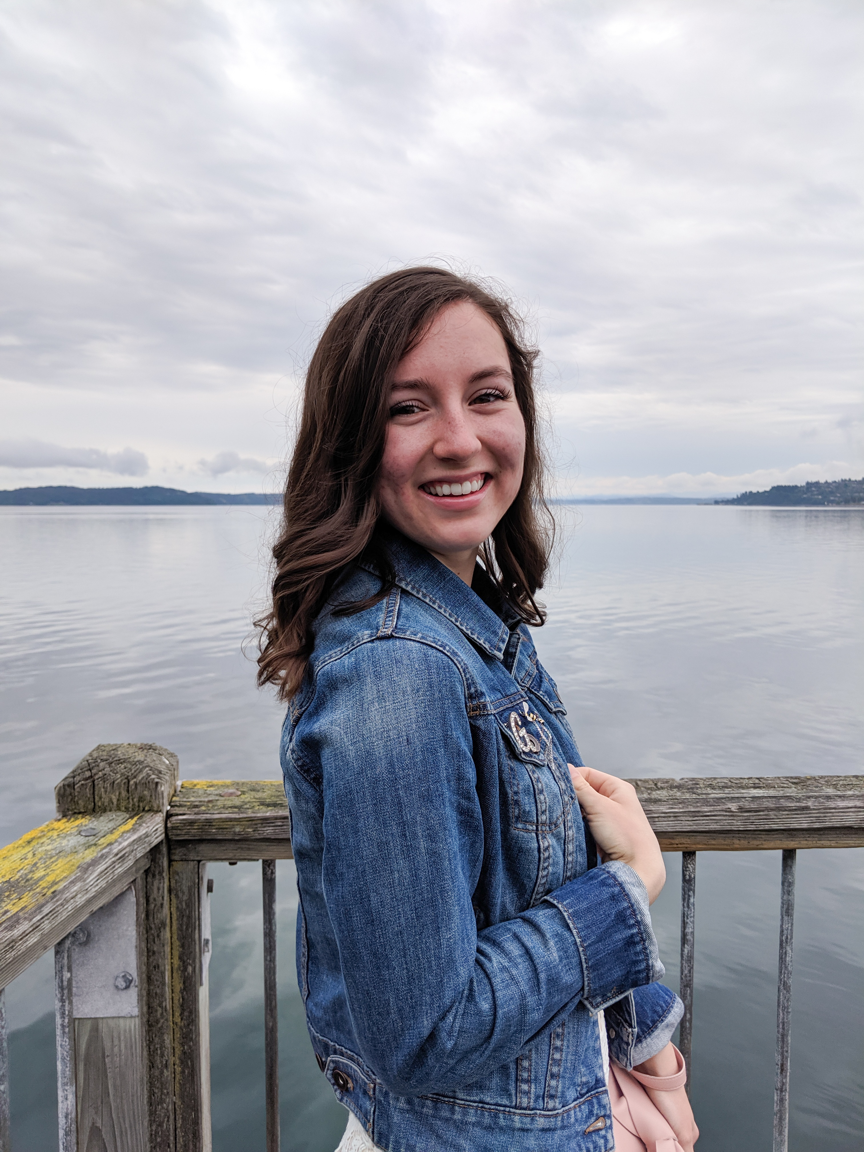 curly hair, curled hair, denim jacket, Puget Sound