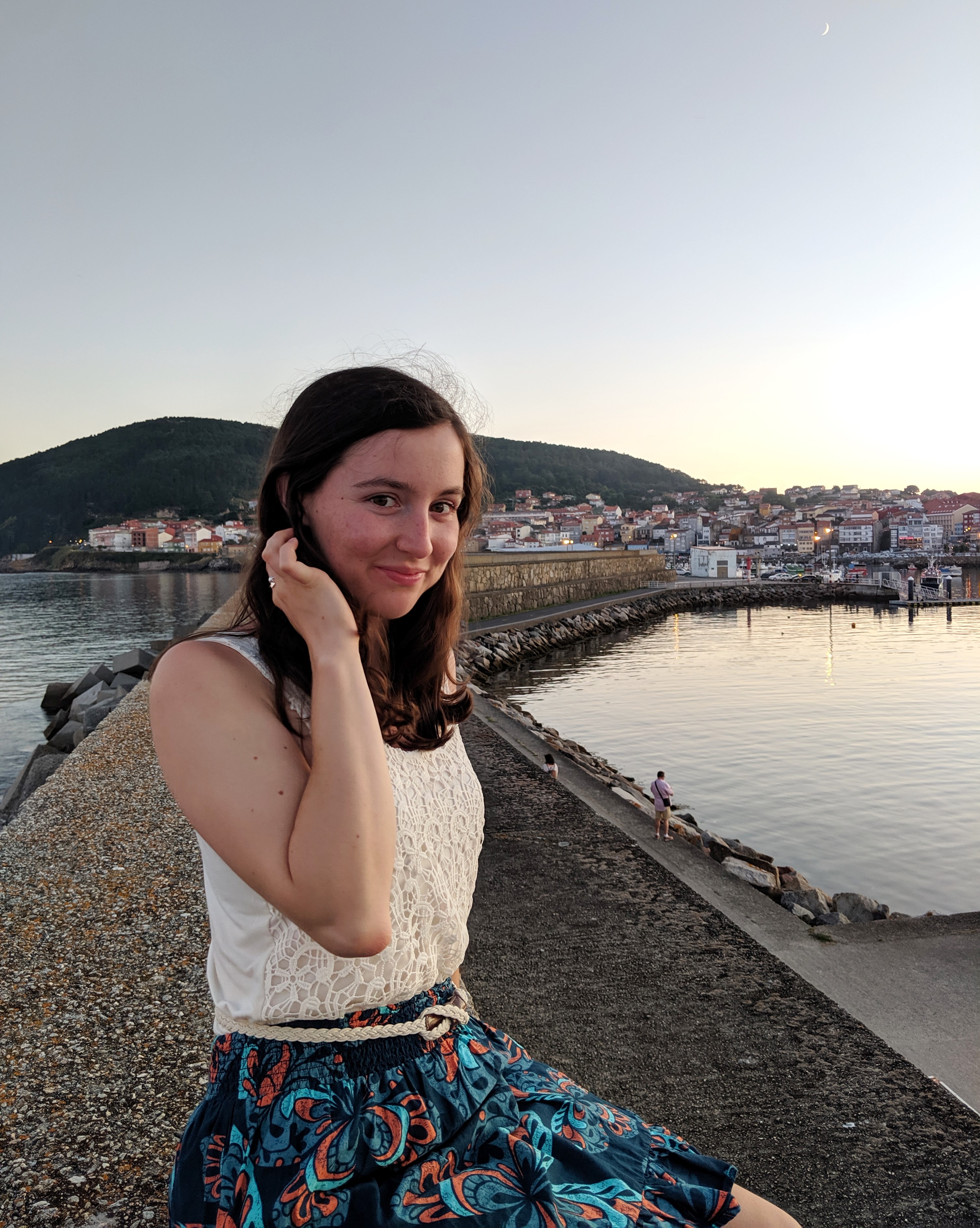crochet top, patterned skirt, coastal town, Spain