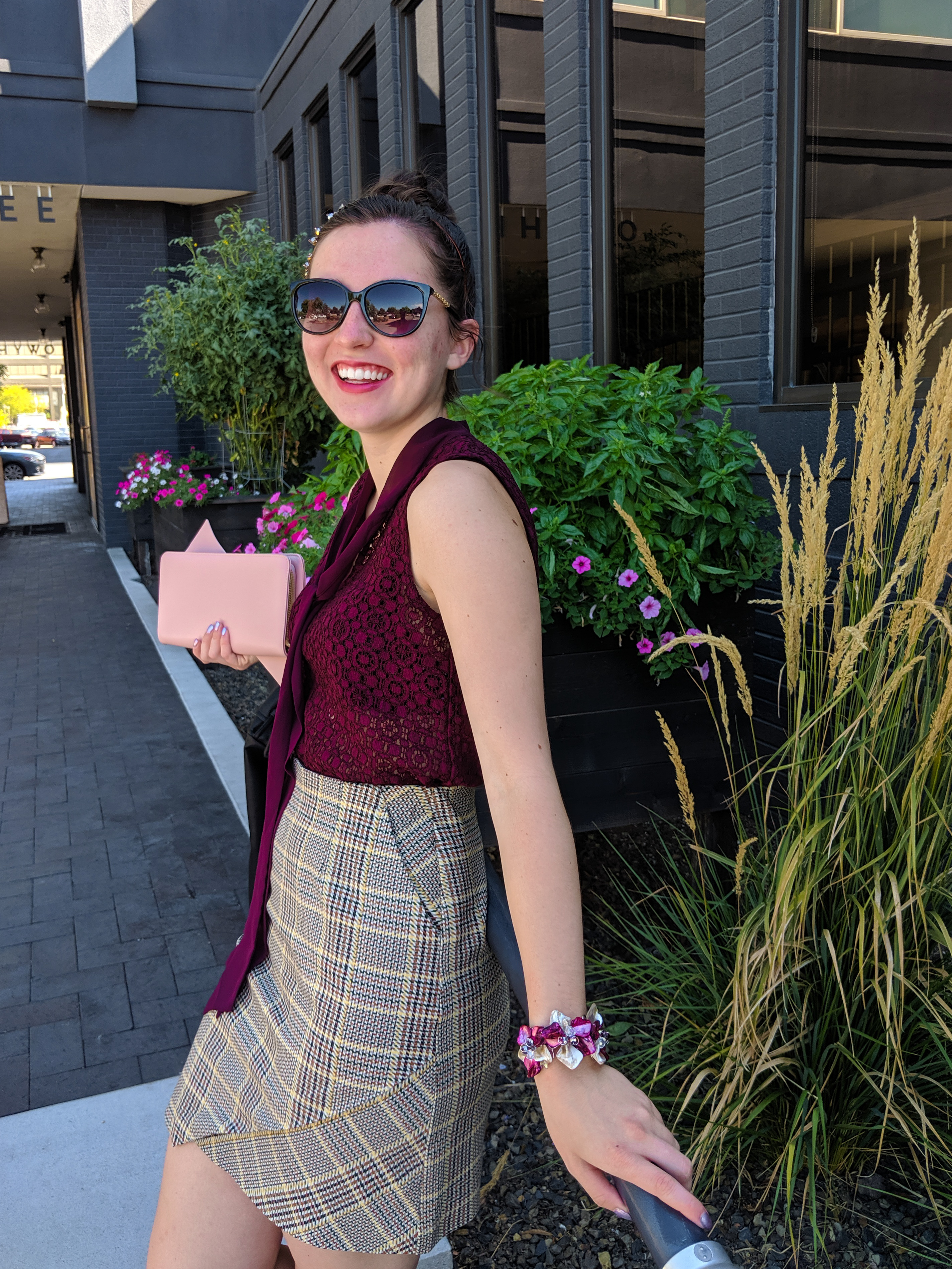 fashion blogger, NYFW, plaid skirt, pattern mixing