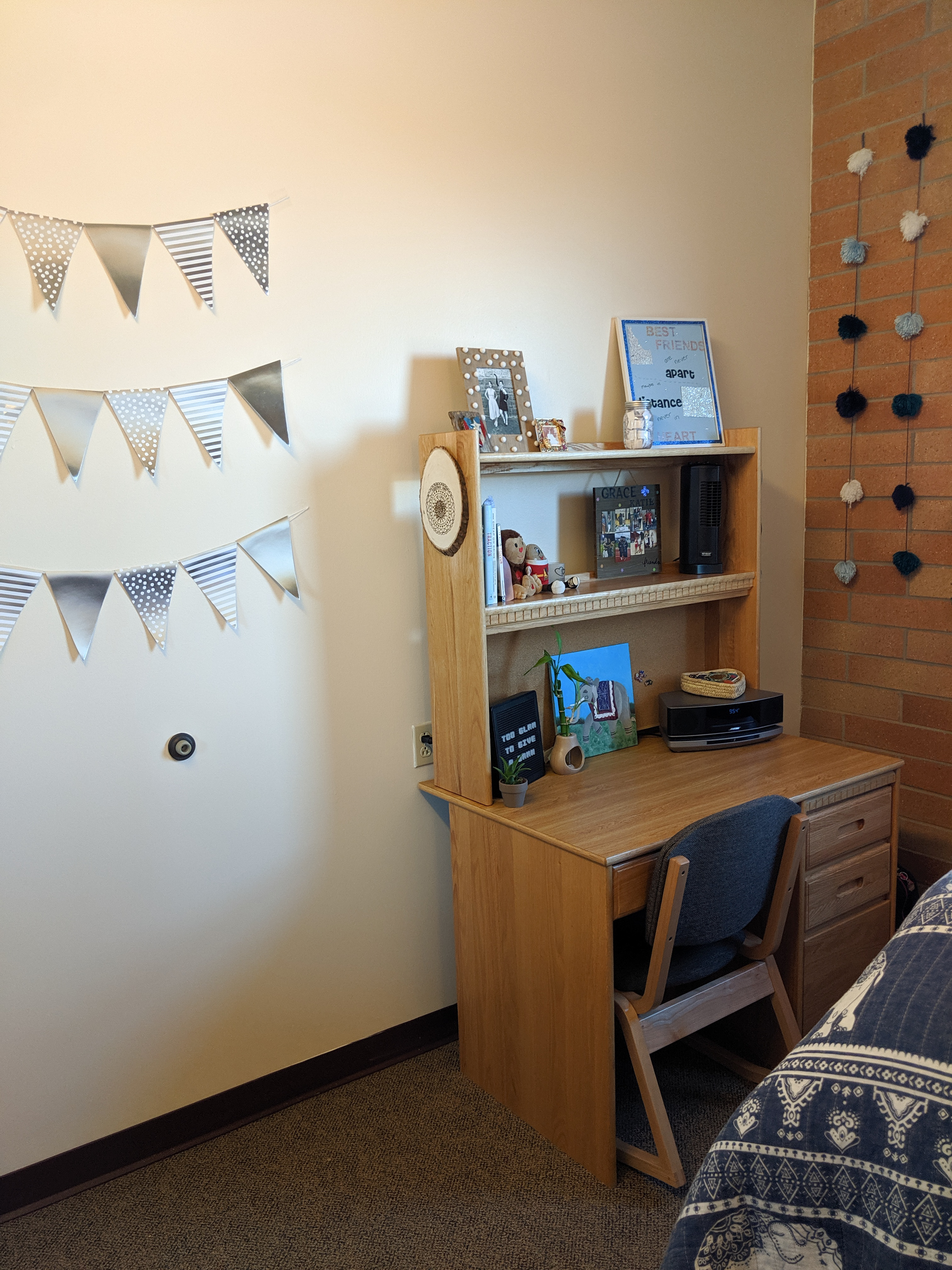 flag garlands, desk space, handmade decorations