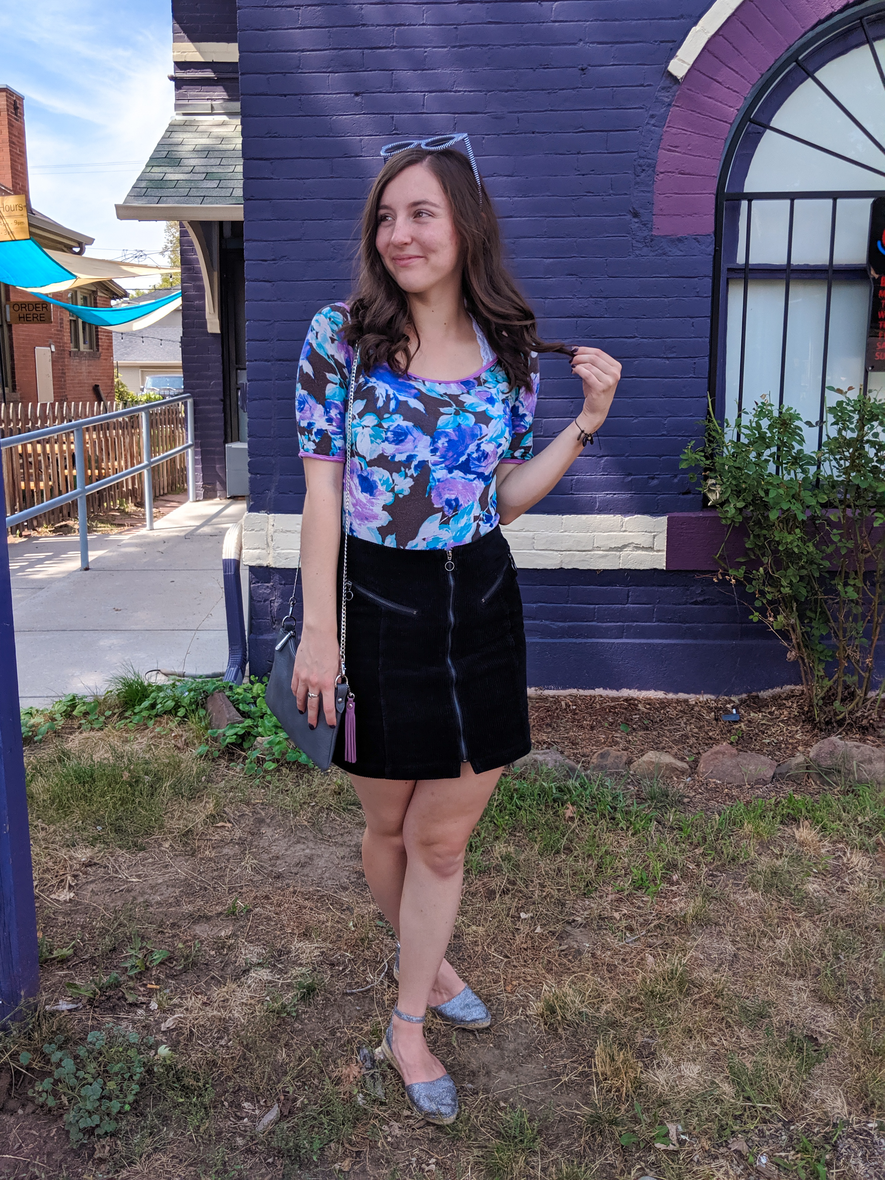 purple outfit, sparkly espadrilles, fall outfit