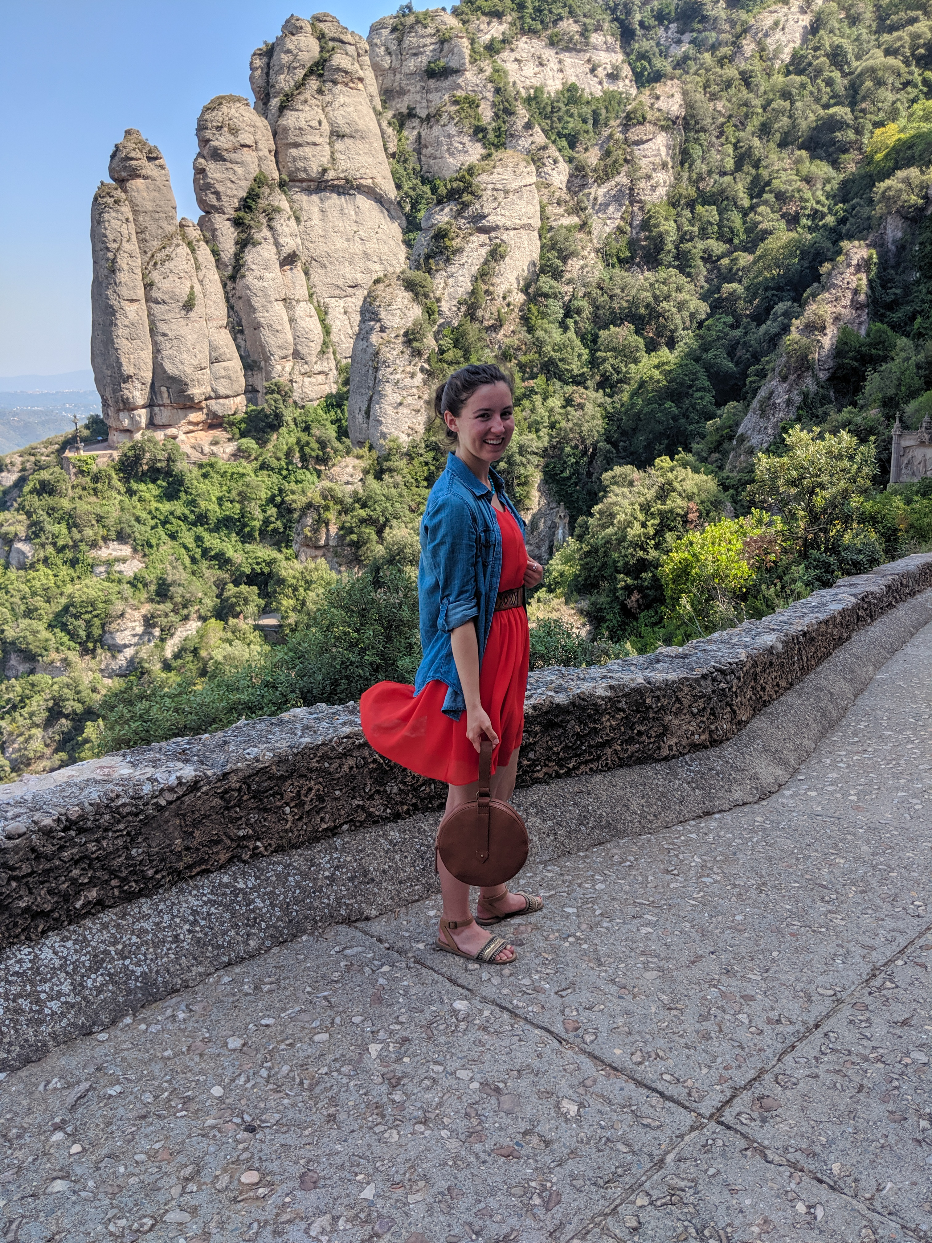 Spain, summer outfit, red dress, chambray shirt