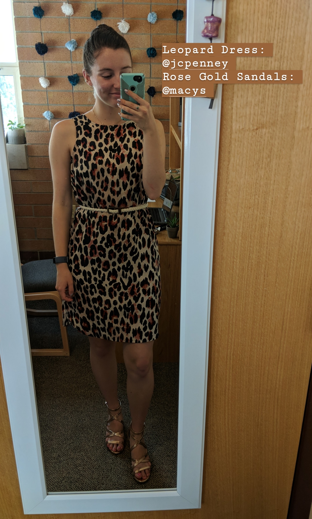leopard dress, trendy, JCPenney, rose gold sandals