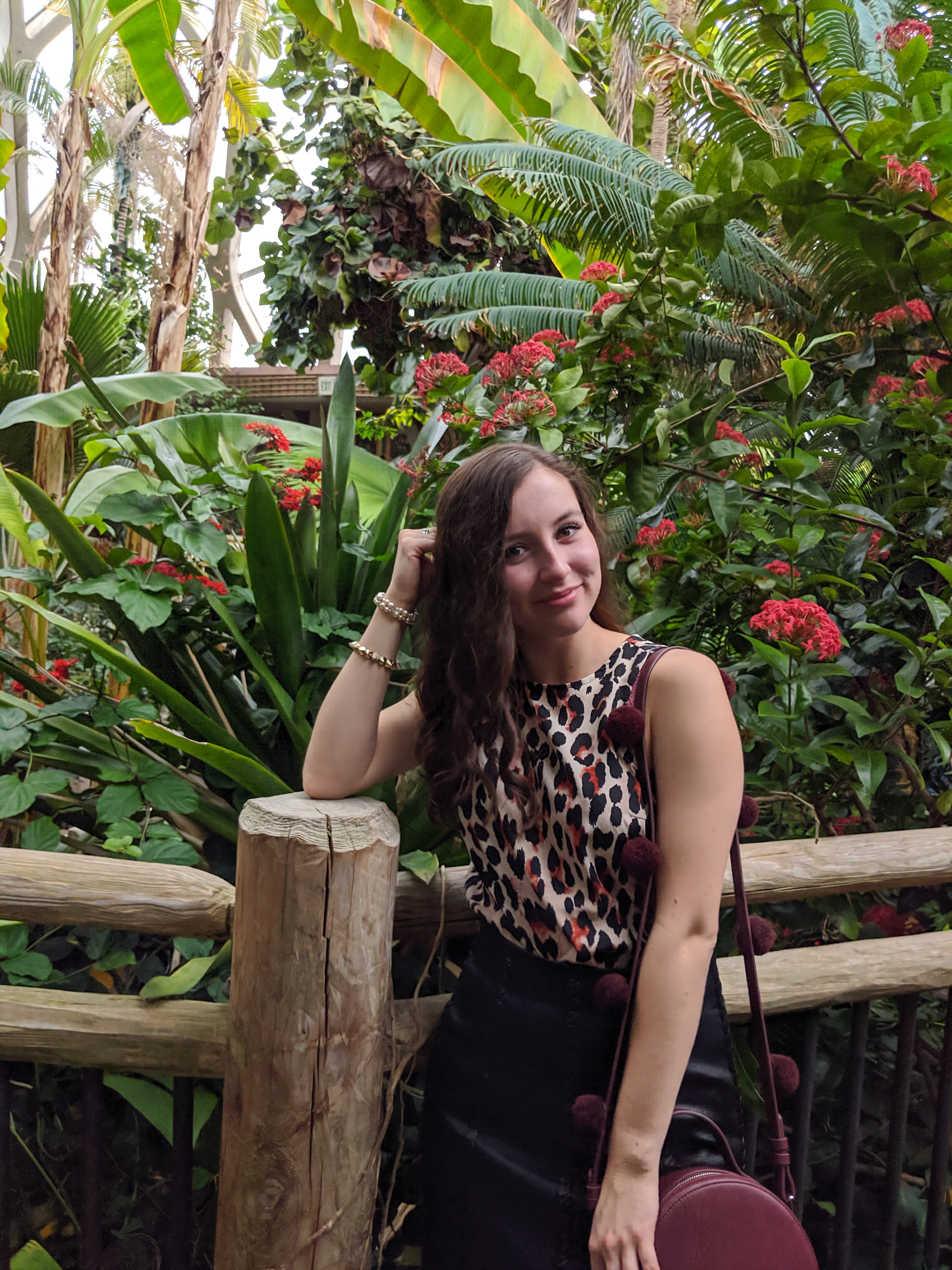 leopard blouse, black leather skirt, fall outfit