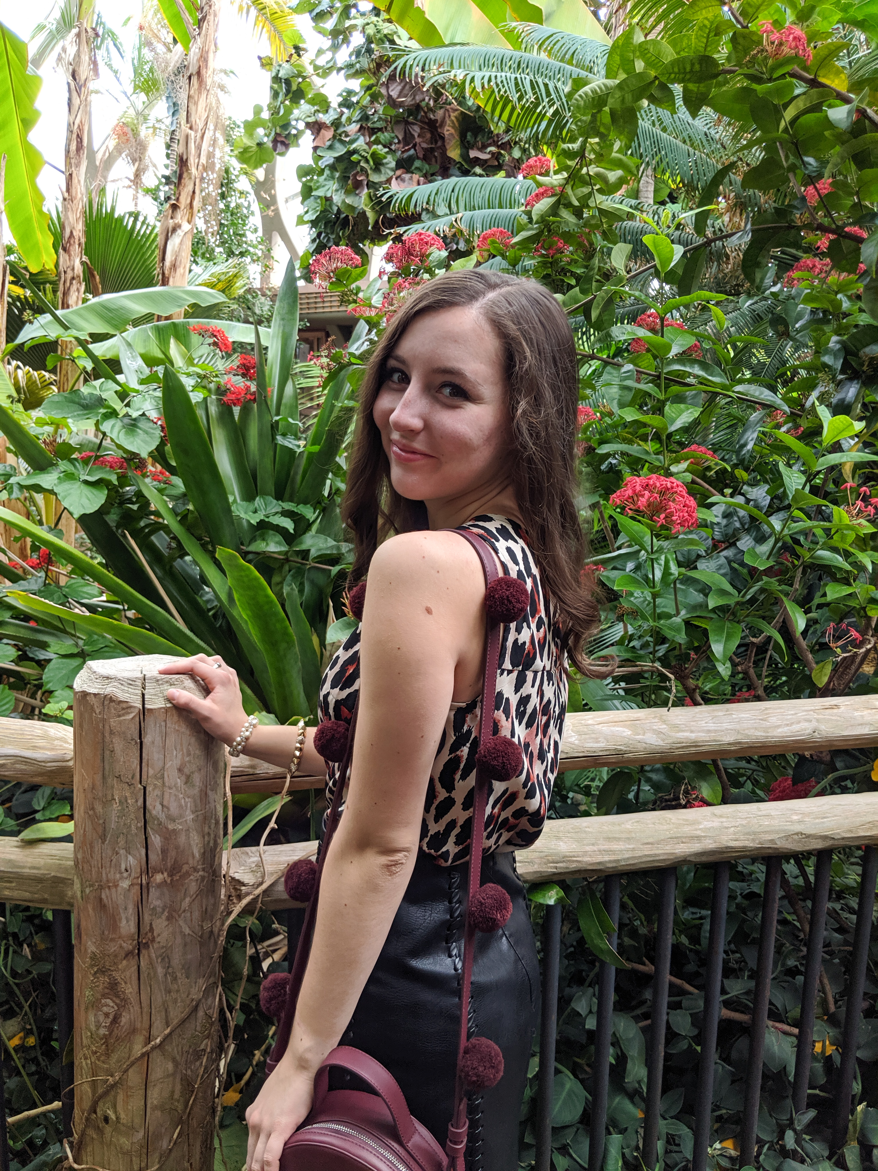 fall outfit, pom pom purse, animal print, trendy