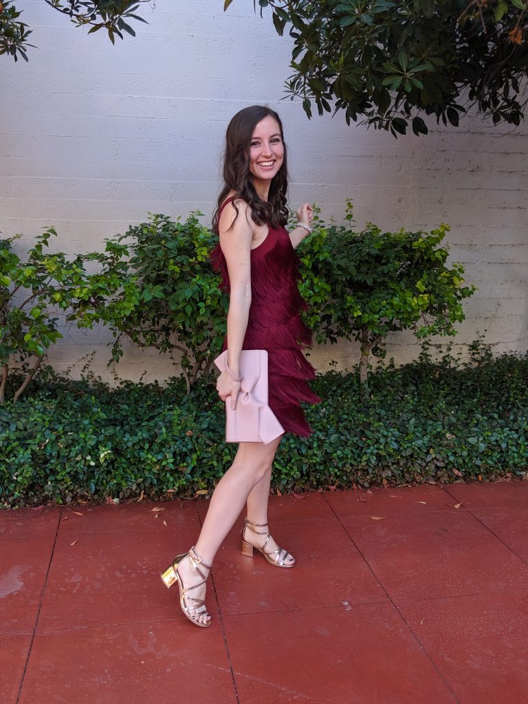 formal attire, wedding guest outfit, blush bow purse