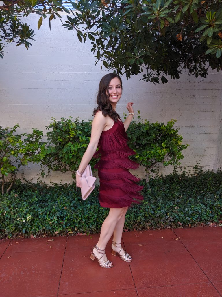 fringe flapper dress, White House Black Market, wedding attire