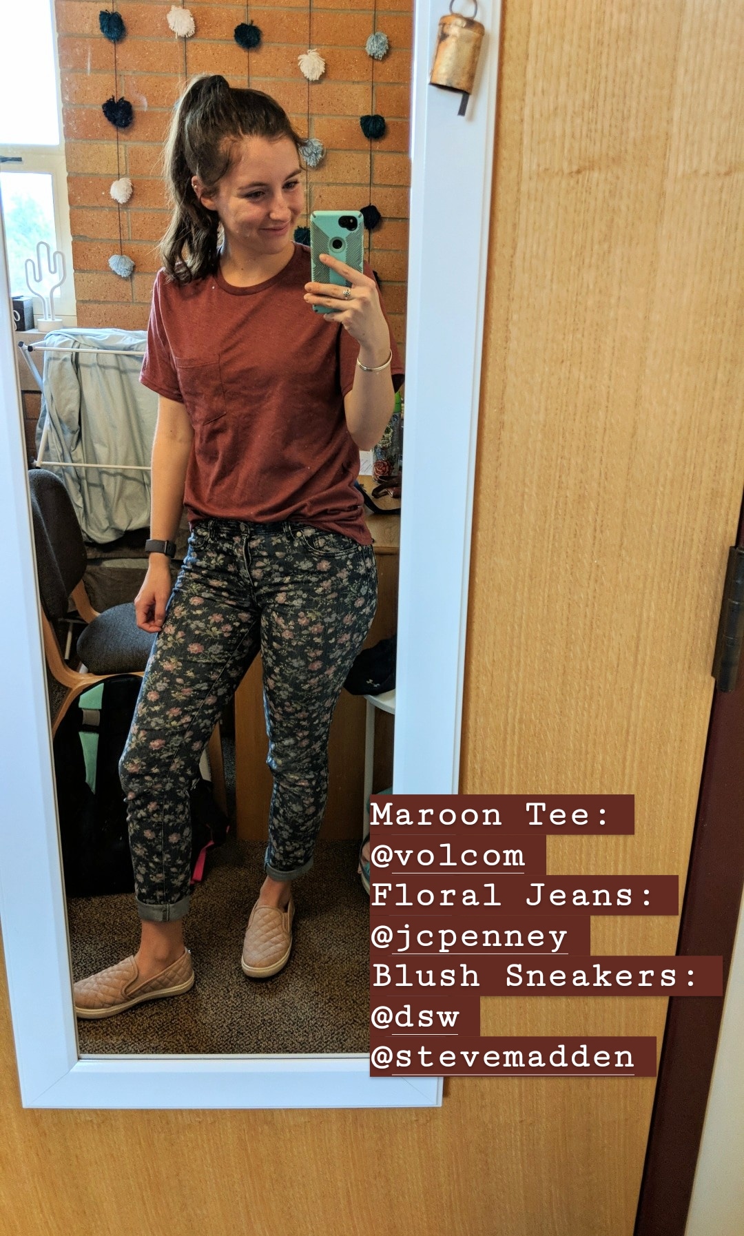 casual outfit, fall outfit, floral jeans, Steve Madden sneakers