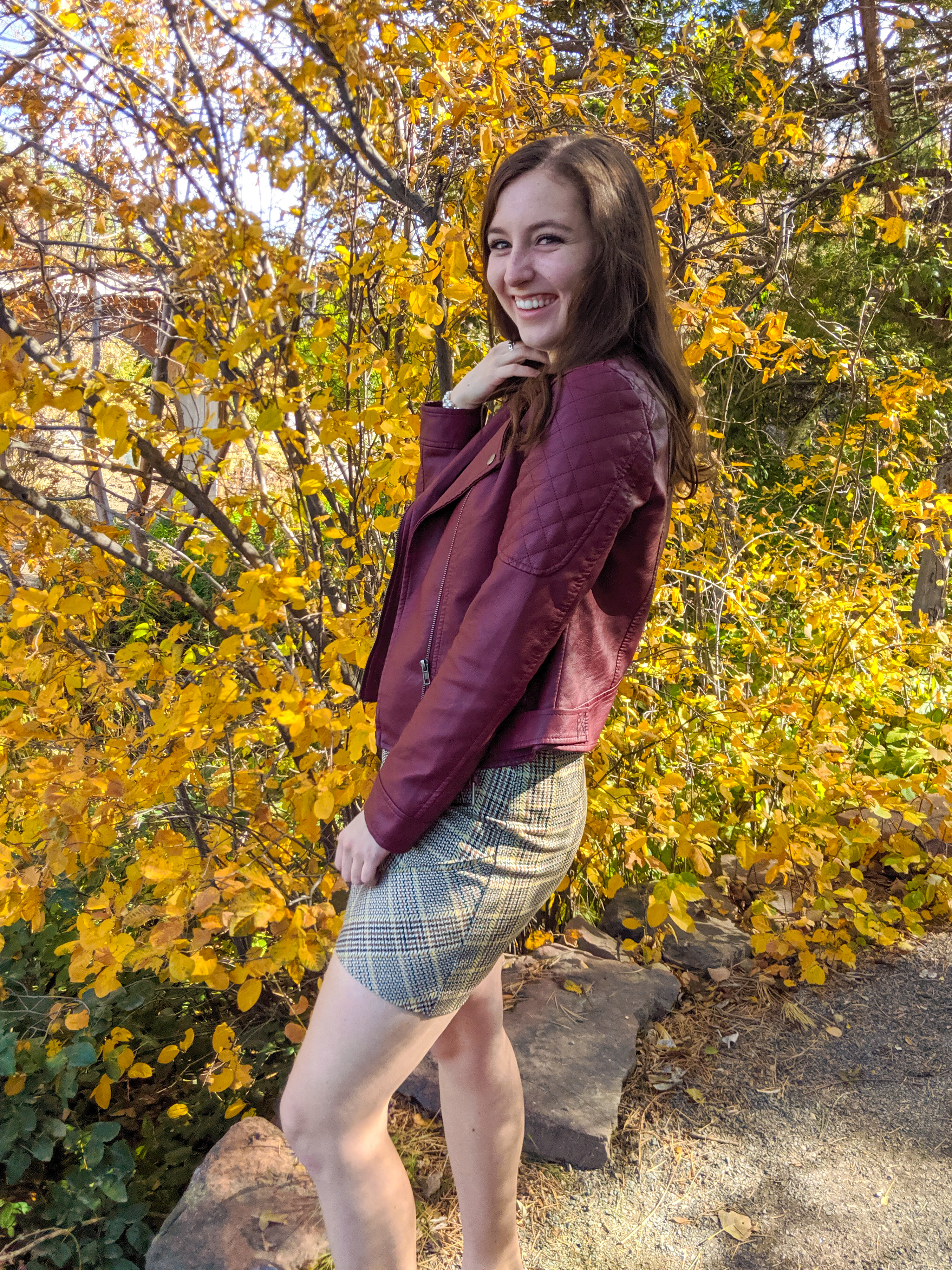 stylish fall outfit, plaid skirt, Cabi clothing