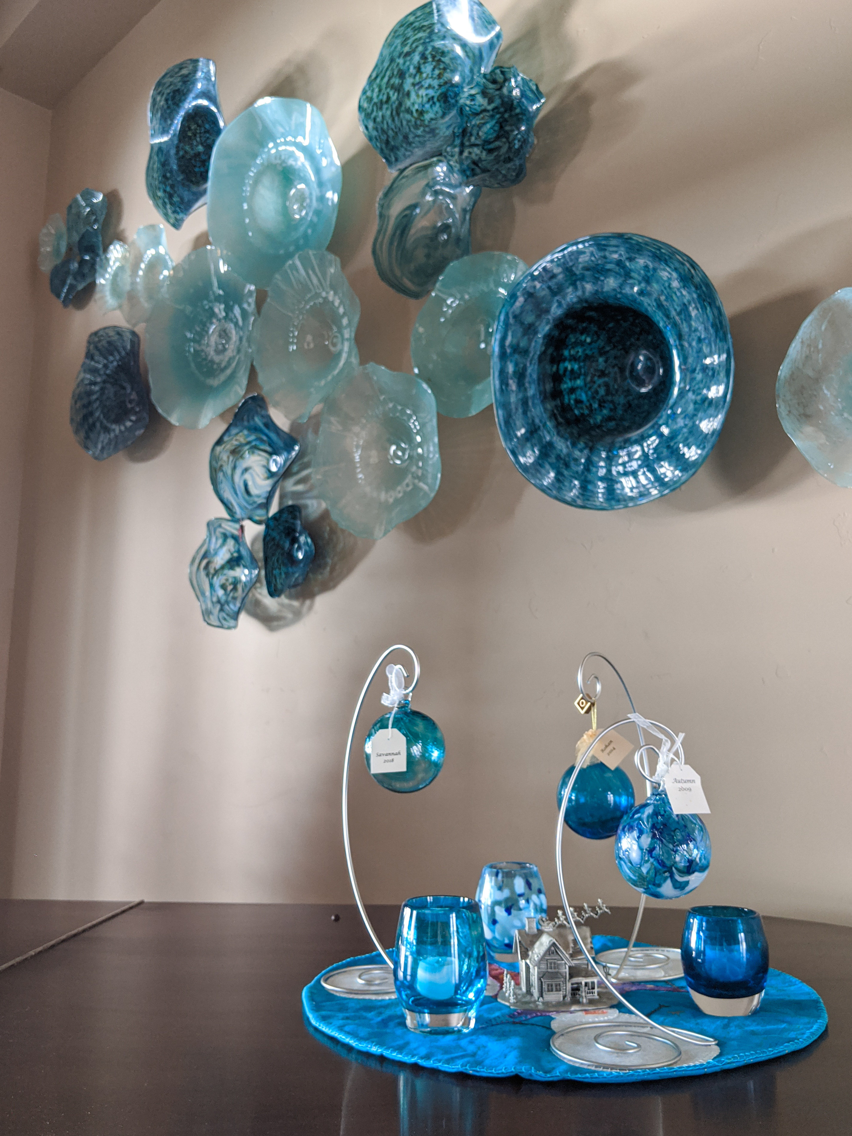 glass-blown ornaments, glass votives, Friends for Life Guild