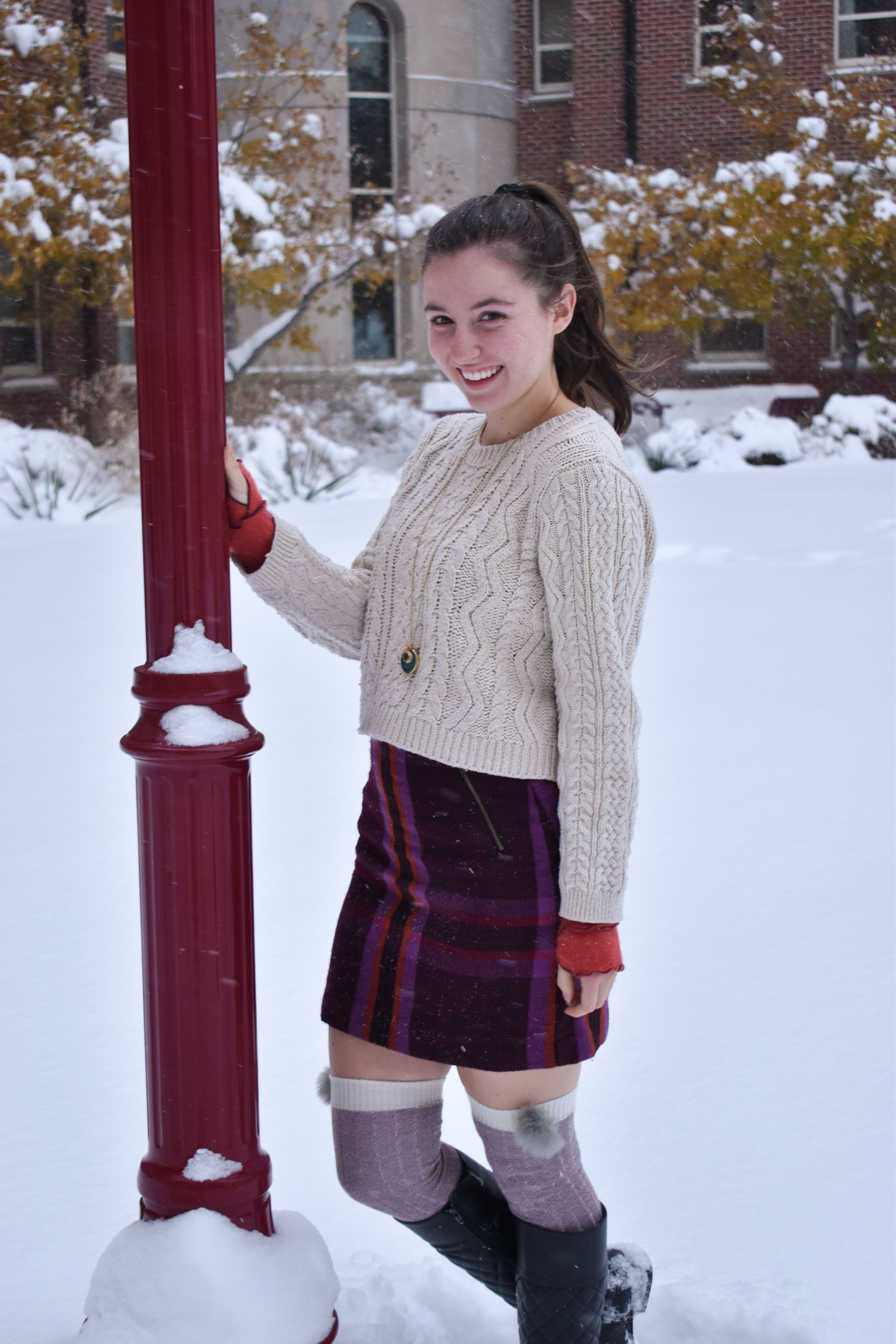 cableknit sweater, plaid skirt, winter outfit, fashion blogging