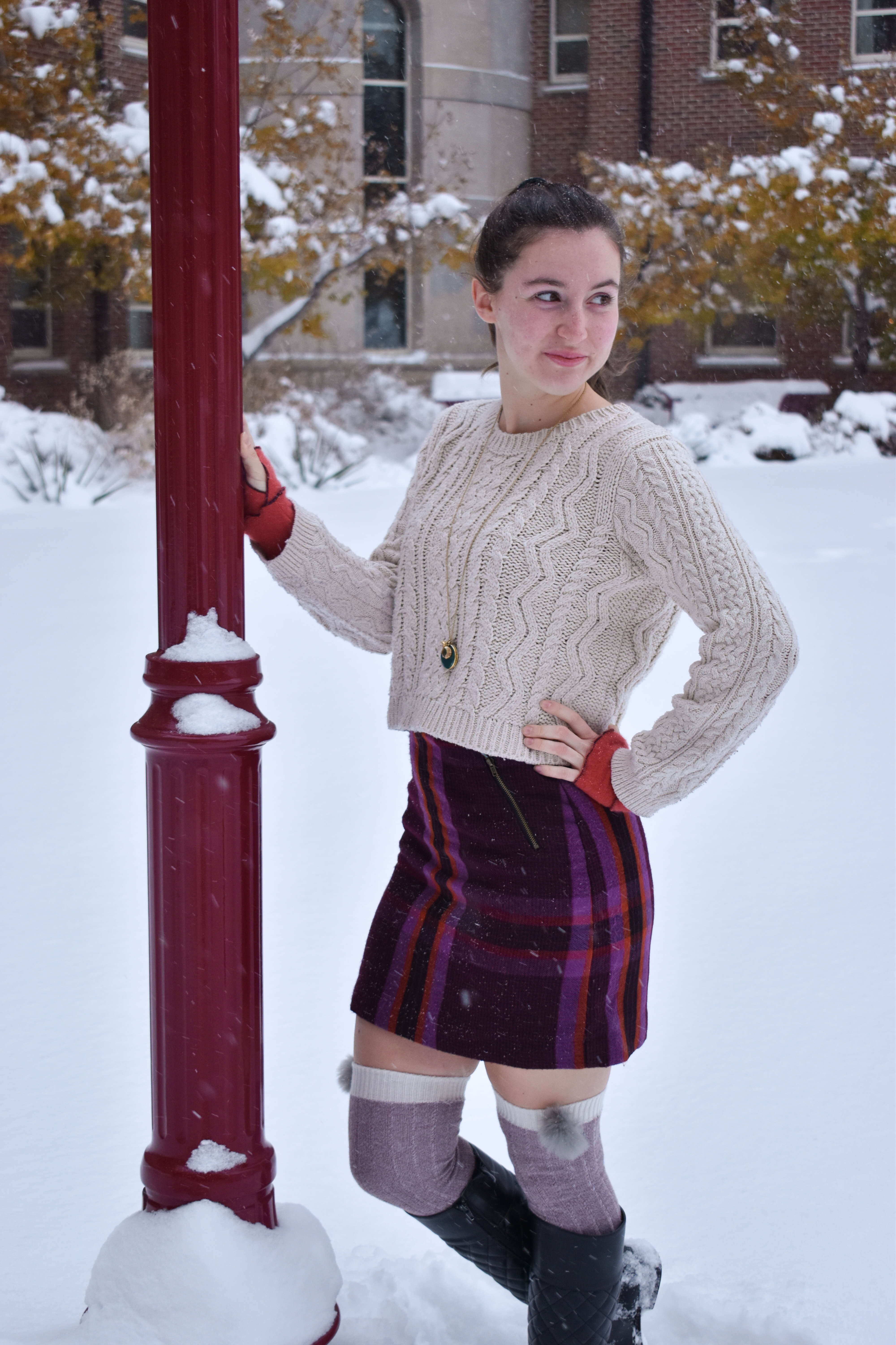 fashion blogger, plaid skirt, cableknit sweater, affordable fashion