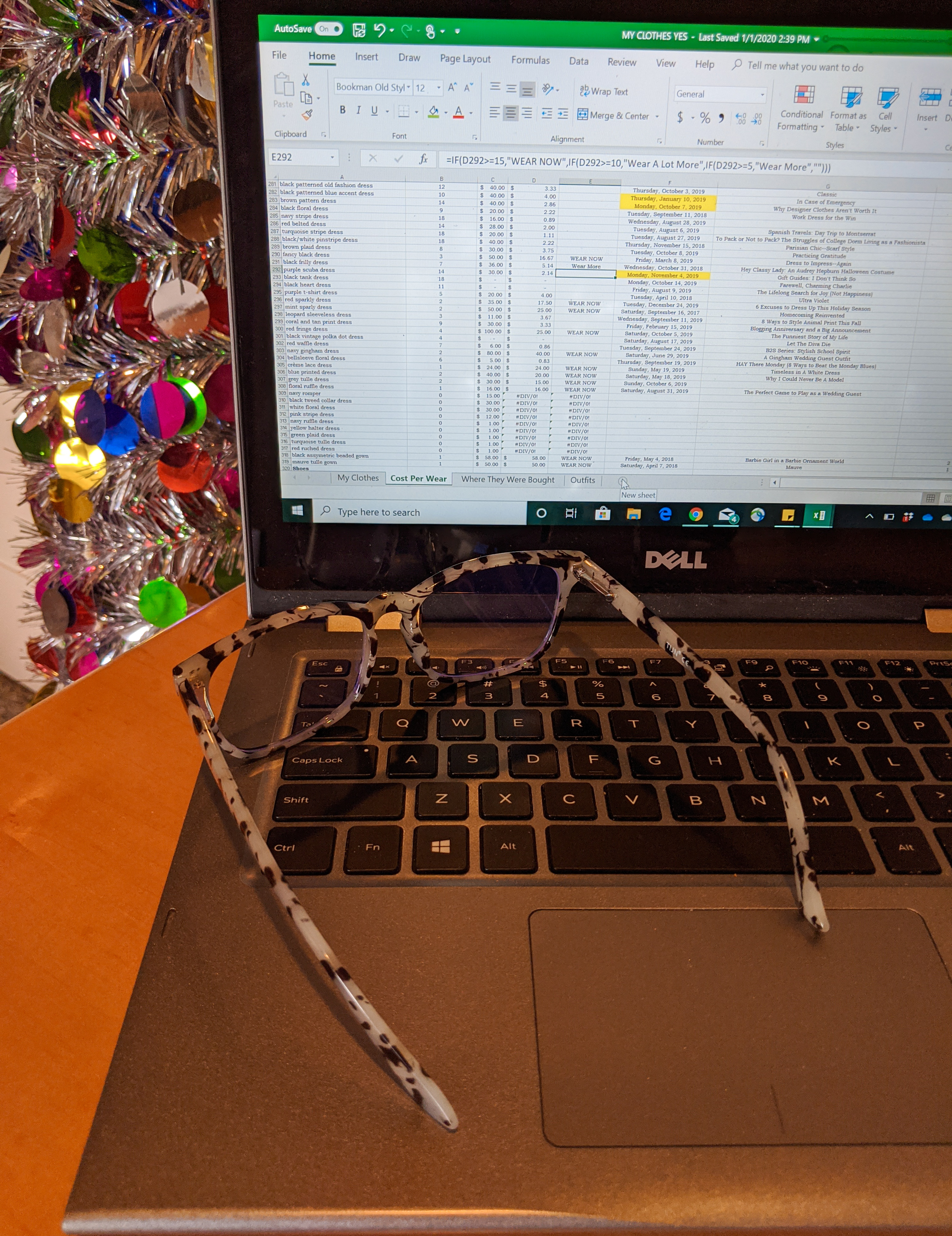 blue light glasses, excel spreadsheet, cost per wear, savvy shopper