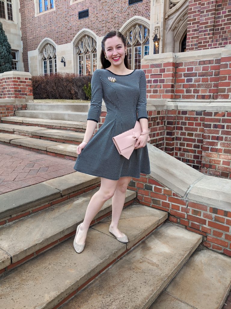 blush clutch, bow purse, fit and flare, classic style