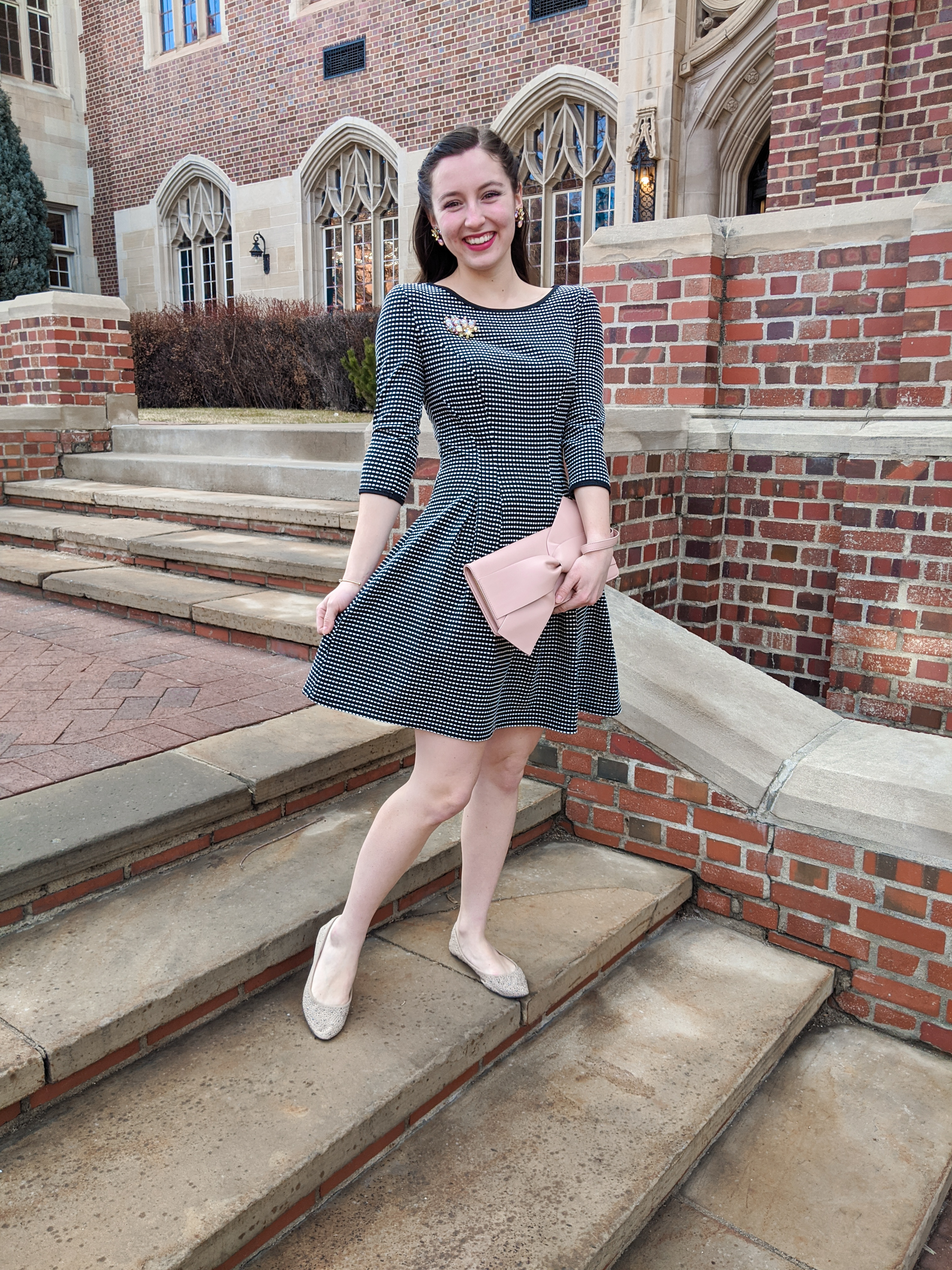 blush clutch, bow purse, fit and flare, classic style