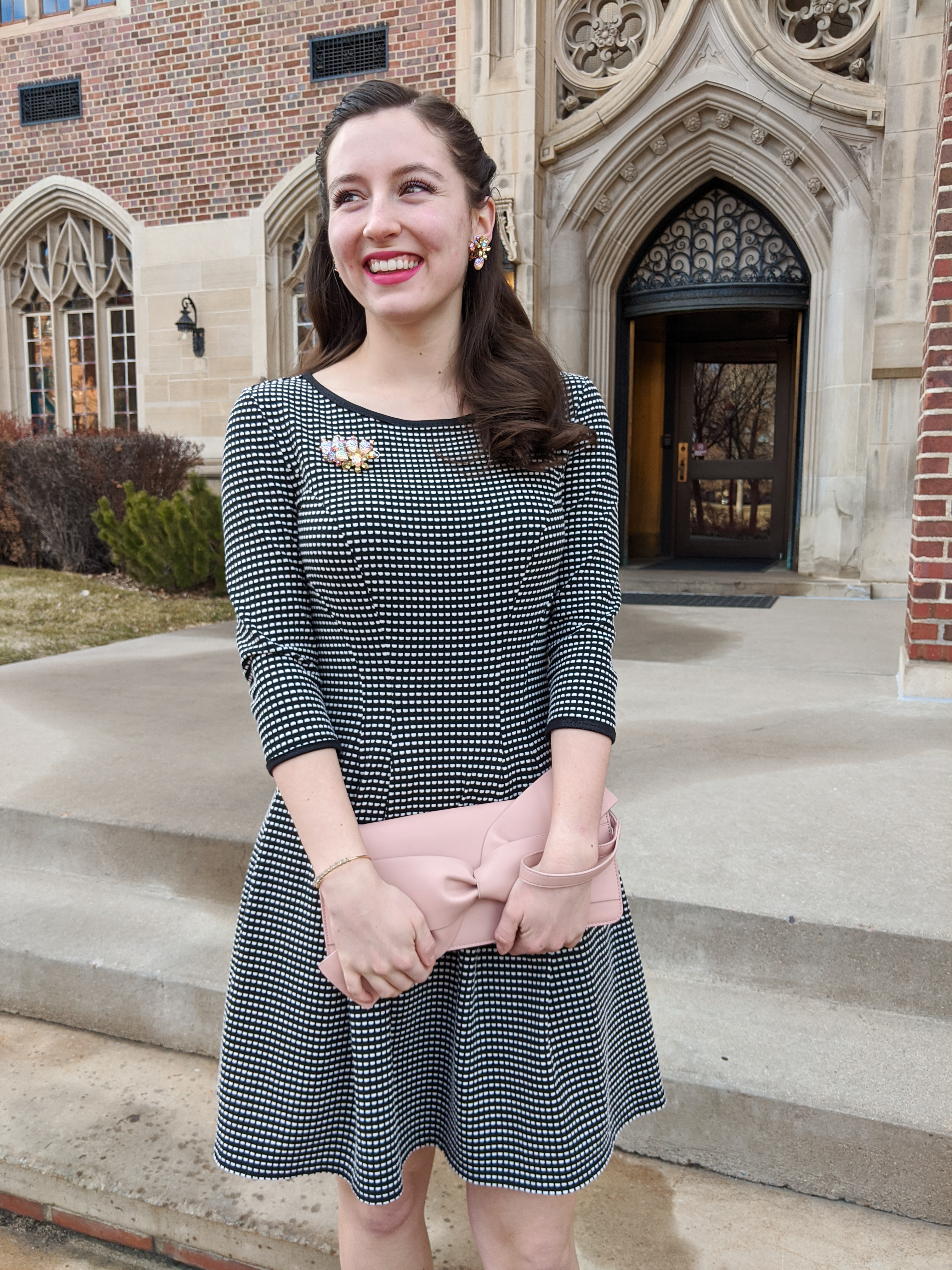 bold lipstick, pins, brooches, pink lipstick